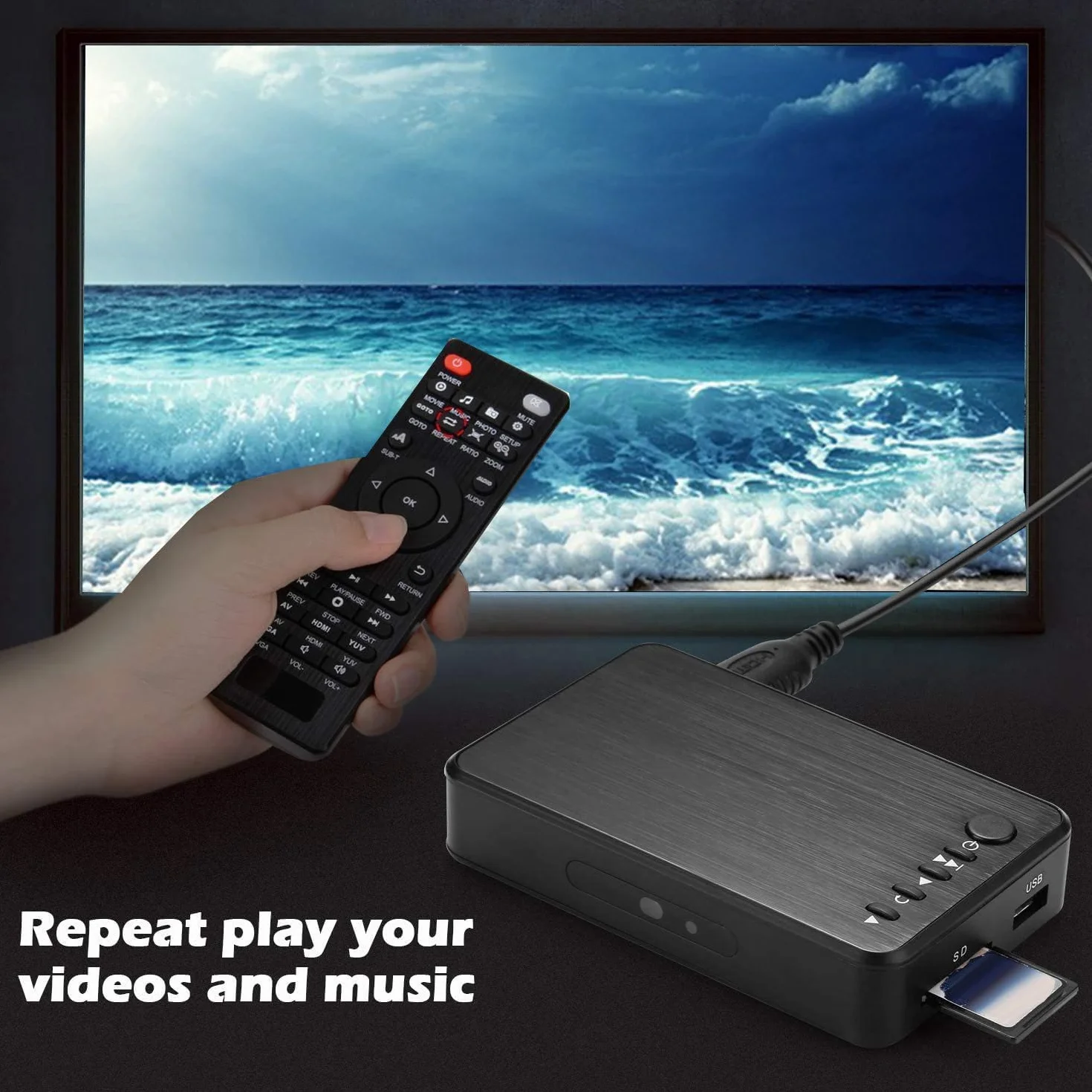 Riproduttore Multimediale HD 1080P Riproduttore Video 264 Uscita AV/VGA Lettore HDD USB per Trasmissione/Pubblicità Spina UE, 500458384A1