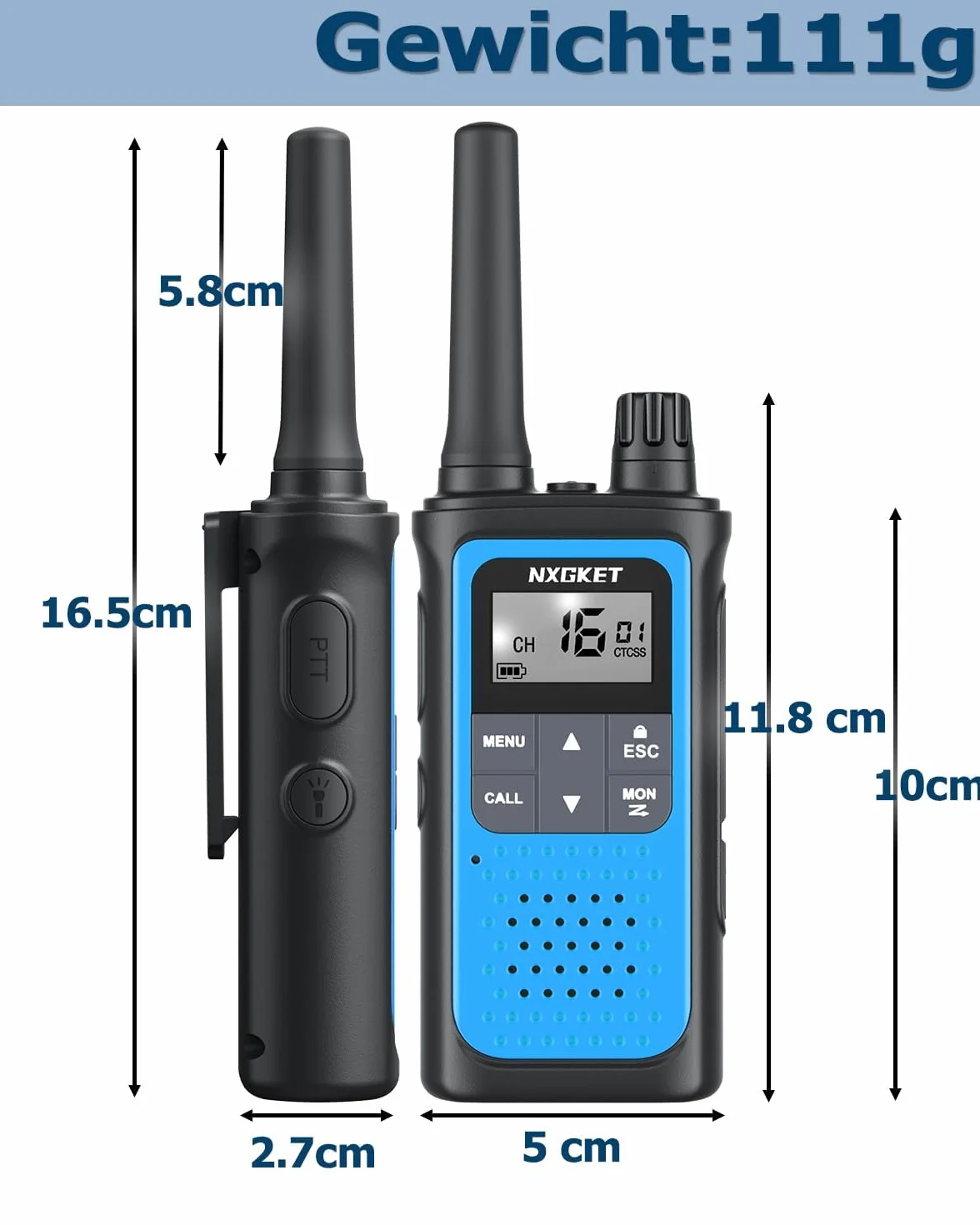 Walkie-Talkie Ricaricabili,NXGKET PMR446 Senza Licenza Radioline Walkie Talkie con batteria integrata Woki Toki 16 Canali Radio con Torcia Funzione VOX per Attività all'aperto,Ciclismo(3 pezzi)