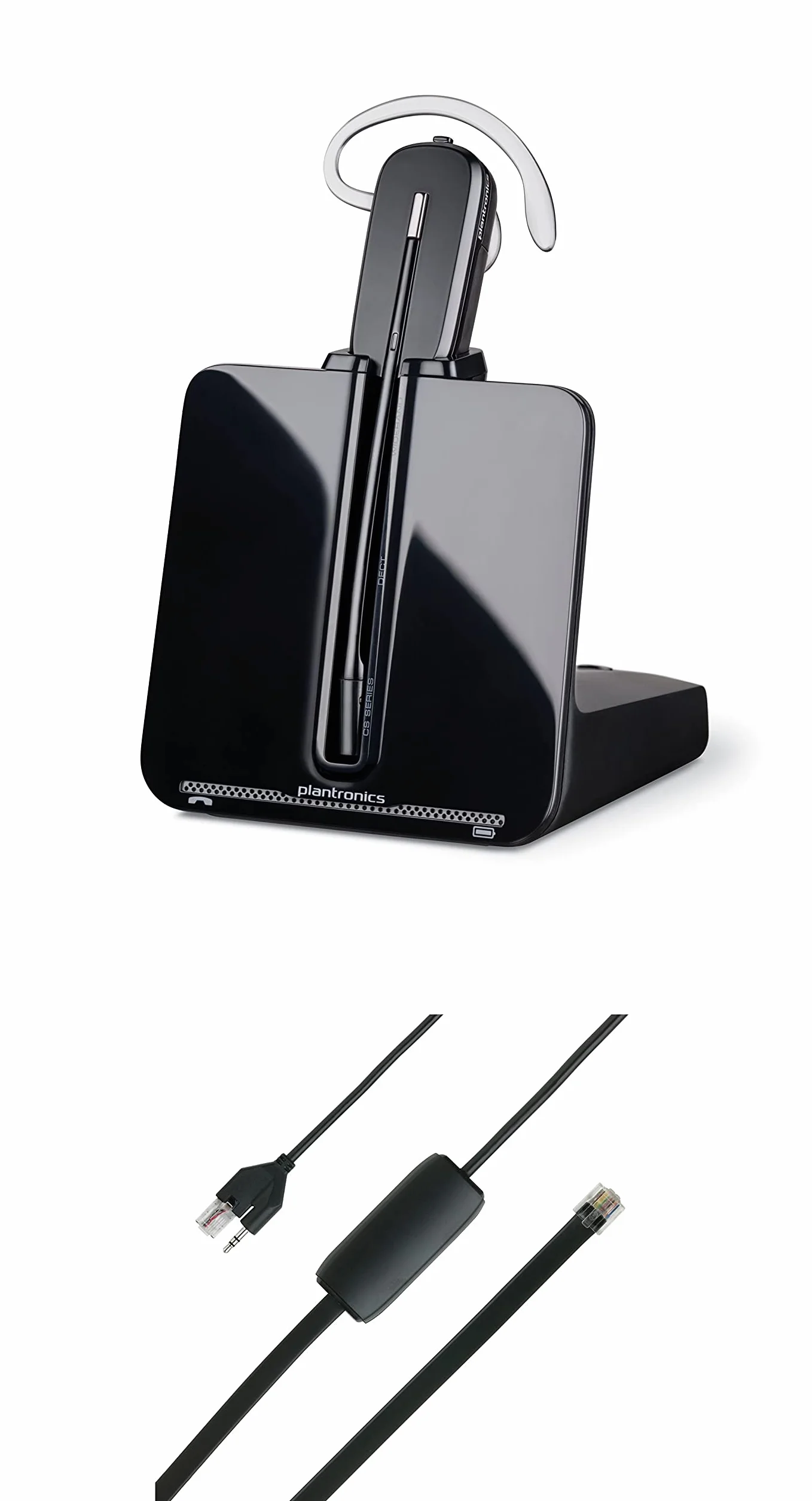 Plantronics CS540 Kabelloses DECT-Headset mit APS-11- Einohr (Mono), veränderbar (3 Tragevarianten) - Anschluss an Tischtelefon - Mikrofon mit Geräuschunterdrückung, Schwarz