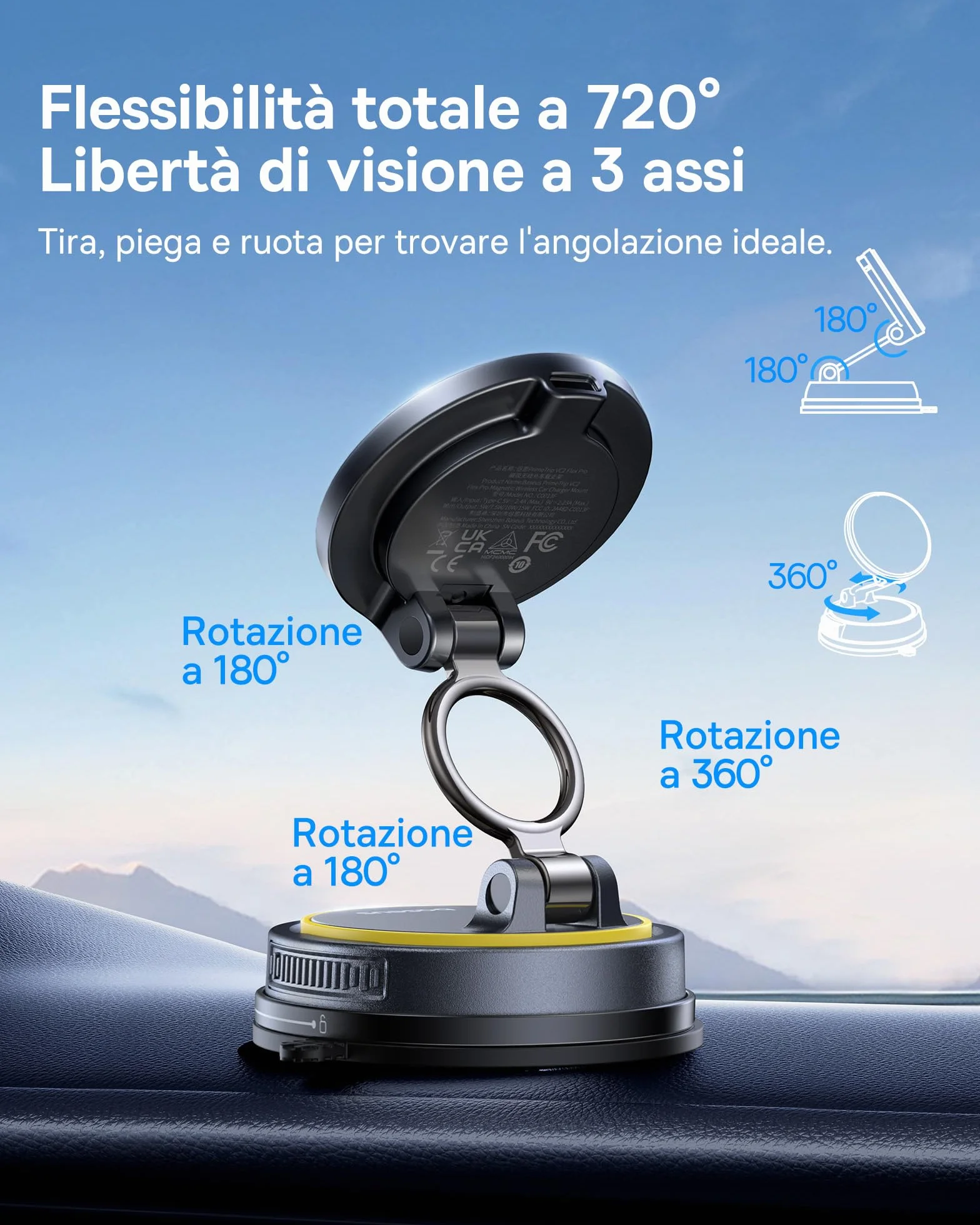 Baseus VC2 Flex Pro 15W Caricatore Wireless Auto Magsafe, Caricabatterie Wireless Magnetico, Supporto Telefono Auto Carica Rapida per iPhone 17 16 15 14 13 Pro Max