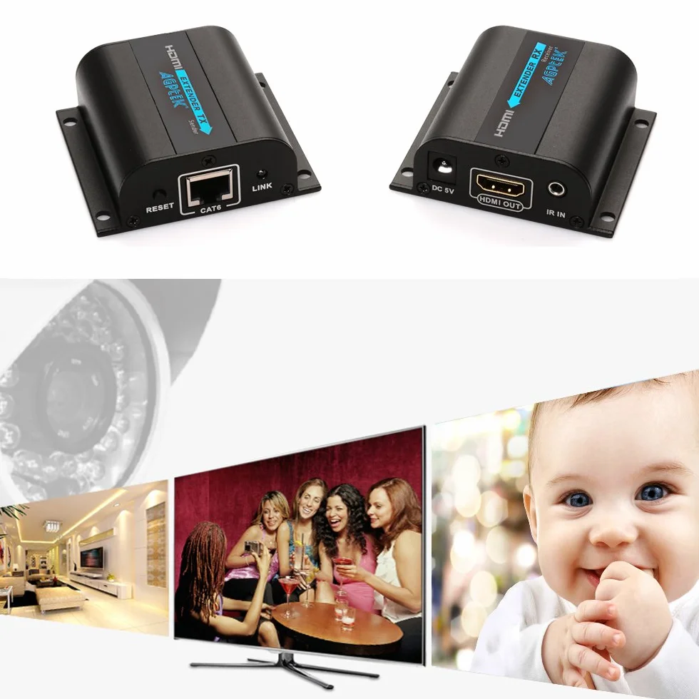 AGPTEK 1080P Estensore HDMI su CAT6/7/8 fino a 60m a 1080p, supporta Deep Color, 3D con telecomando IR (LKV372A)
