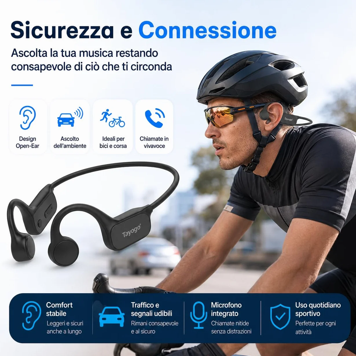 Tayogo Cuffie da Nuoto a Conduzione Ossea IPX8, Lettore MP3 Subacqueo 32GB e Bluetooth 5.4, Cuffie Impermeabili con Microfono per Chiamate, Piscina, Mare, Triathlon, Corsa e Sport, W26