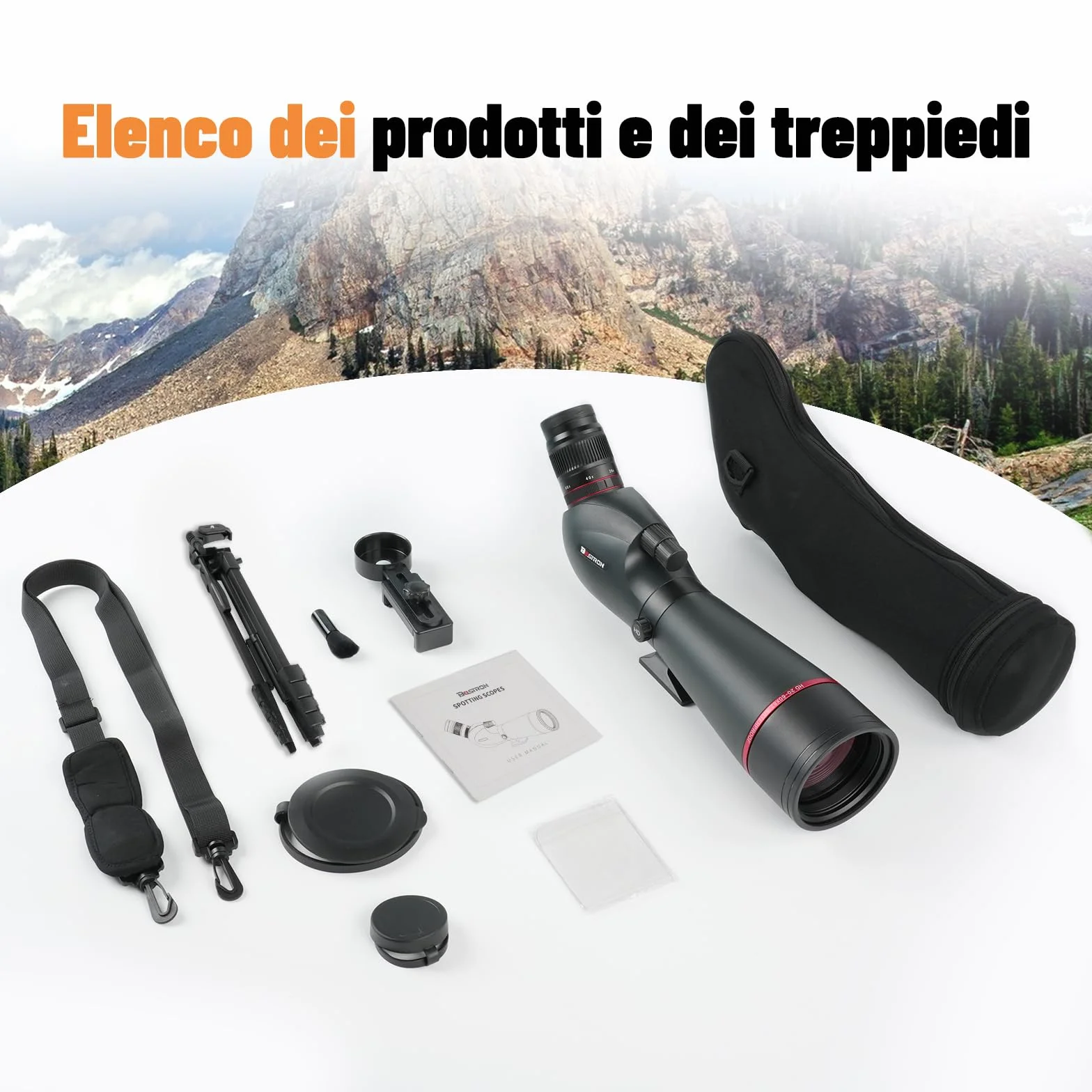 Cannocchiale da Punta HD 20-60x82 BAK4 FMC Impermeabile IPX7 con Treppiede, Adattatore Smartphone per Caccia Birdwatching Tiro