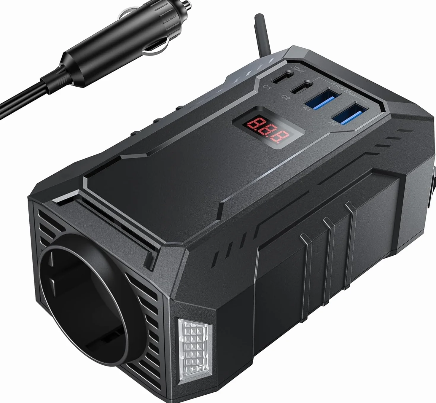 BESTEK Inverter Auto Onda Pura 400W, Trasformatore Inverter 12V a 220V, 2 USB, Multi Protezioni e Soft Start, Ideale per Auto/Camper, Alimentazione da Accendisigari