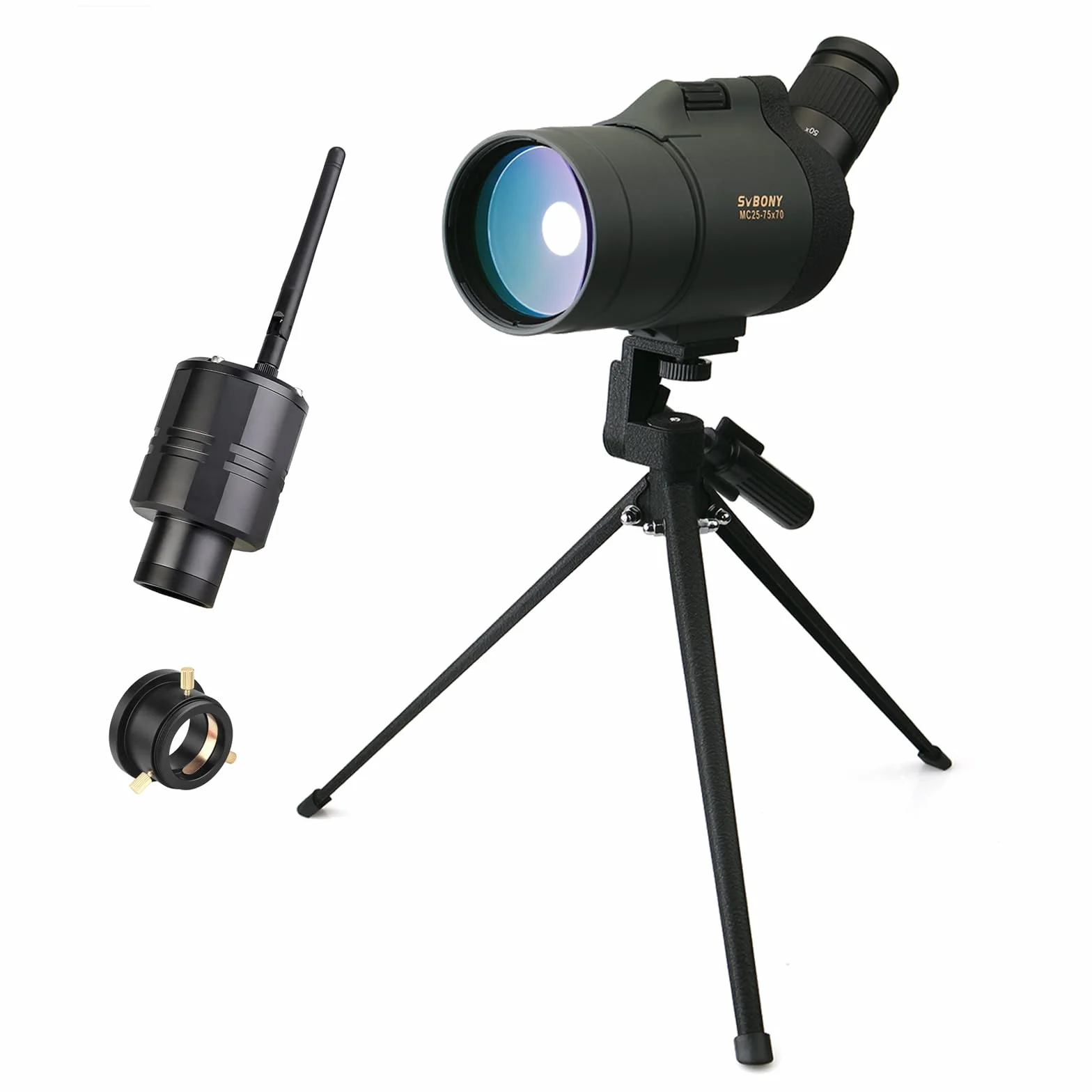 Svbony SV41 Mak Cannocchiale con telecamera WiFi e adattatore M48 a M42, 25-75 x 70 Mak Telescope, BAK4 Prism FMC Optics impermeabile con treppiede per birdwatching, tiratori sportivi Wildlife Scenery