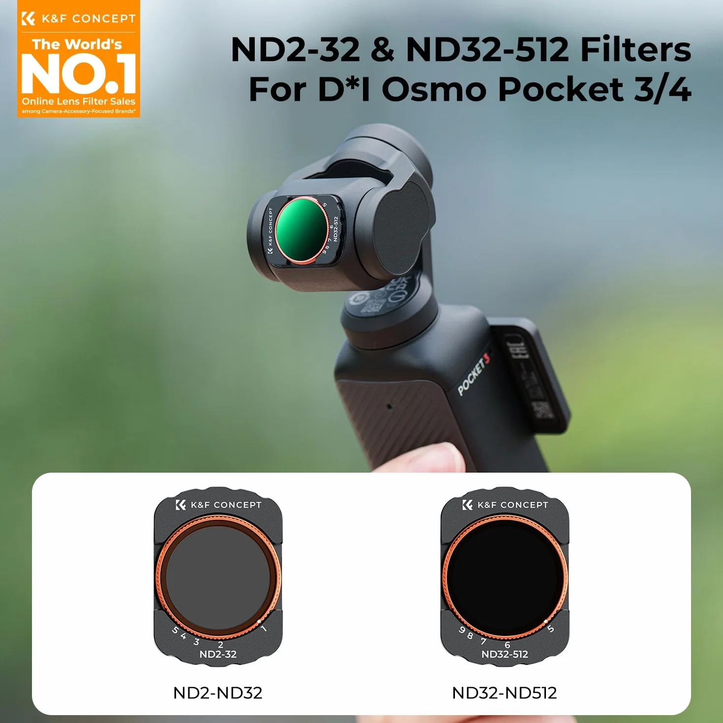 K&F CONCEPT Osmo Pocket 4/3 Filtro Magnetico, Filtri Magnetici Variabili ND2-32+ND32-512 (6-9 stop) Compatibili con DJI Osmo Pocket 4/3(Alluminio)