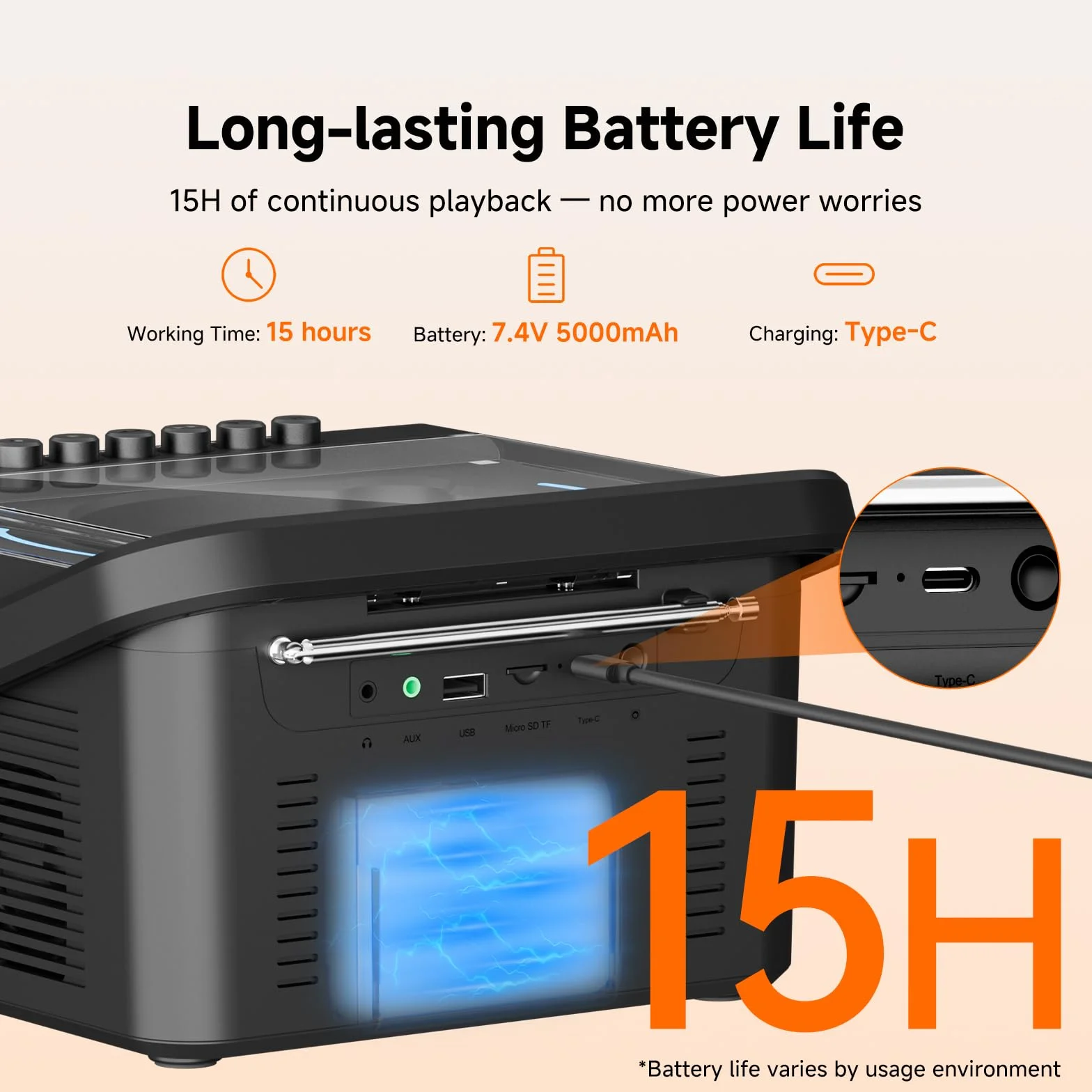 Retekess TR642 Lettore CD Boombox Portatile, Radio con Lettore CD, AM FM Radio, Connettività Wireless, USB/AUX/TF, con Telecomando, Jack per Cuffie, Batterie Ricaricabili, Adatto alle Famiglie