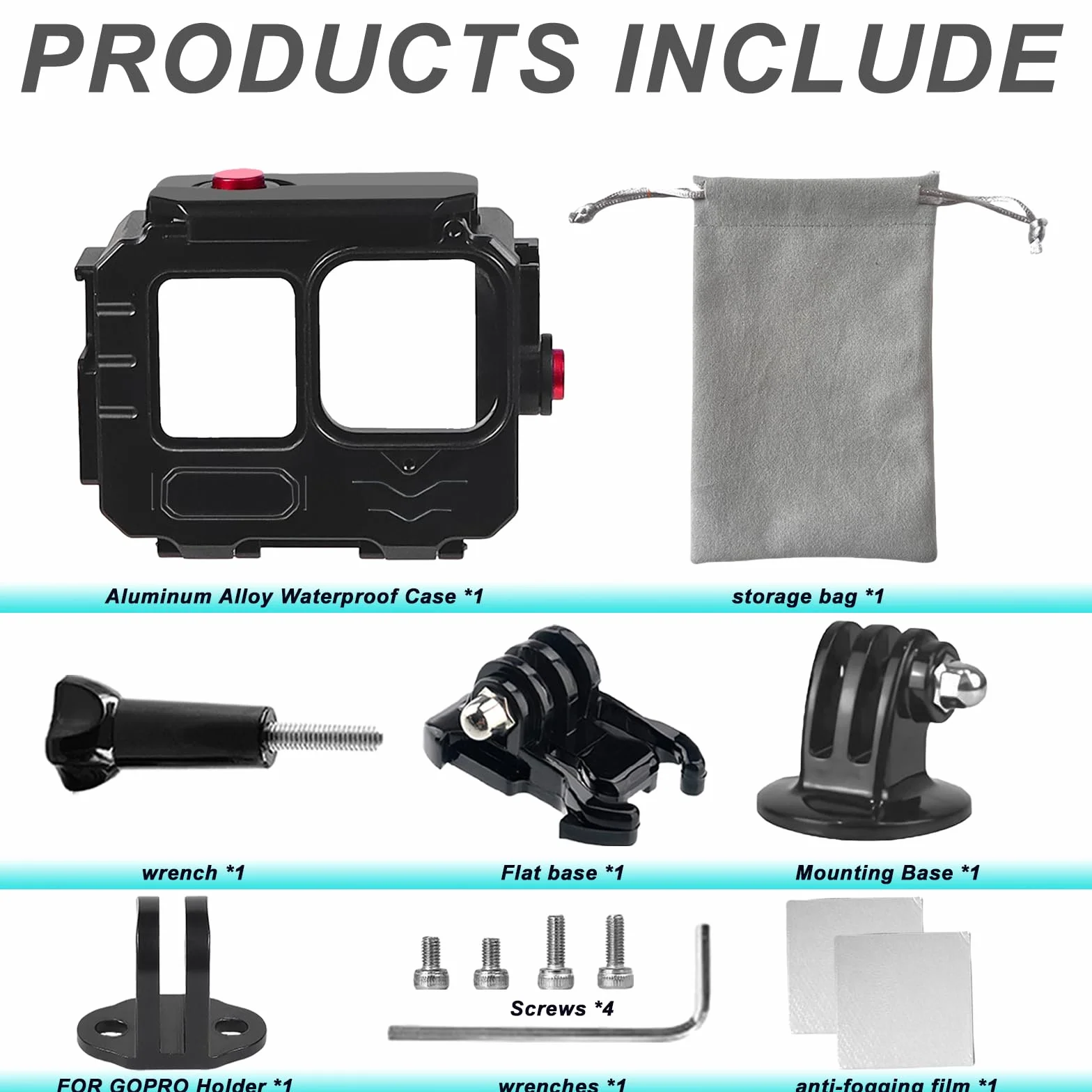 Custodia impermeabile in lega di alluminio da 80 m per Go Pro Hero13/Hero12/Hero11/Hero10/Hero9 nera, custodia protettiva per immersioni subacquee per Go Pro Hero 13 Action Camera con accessori per