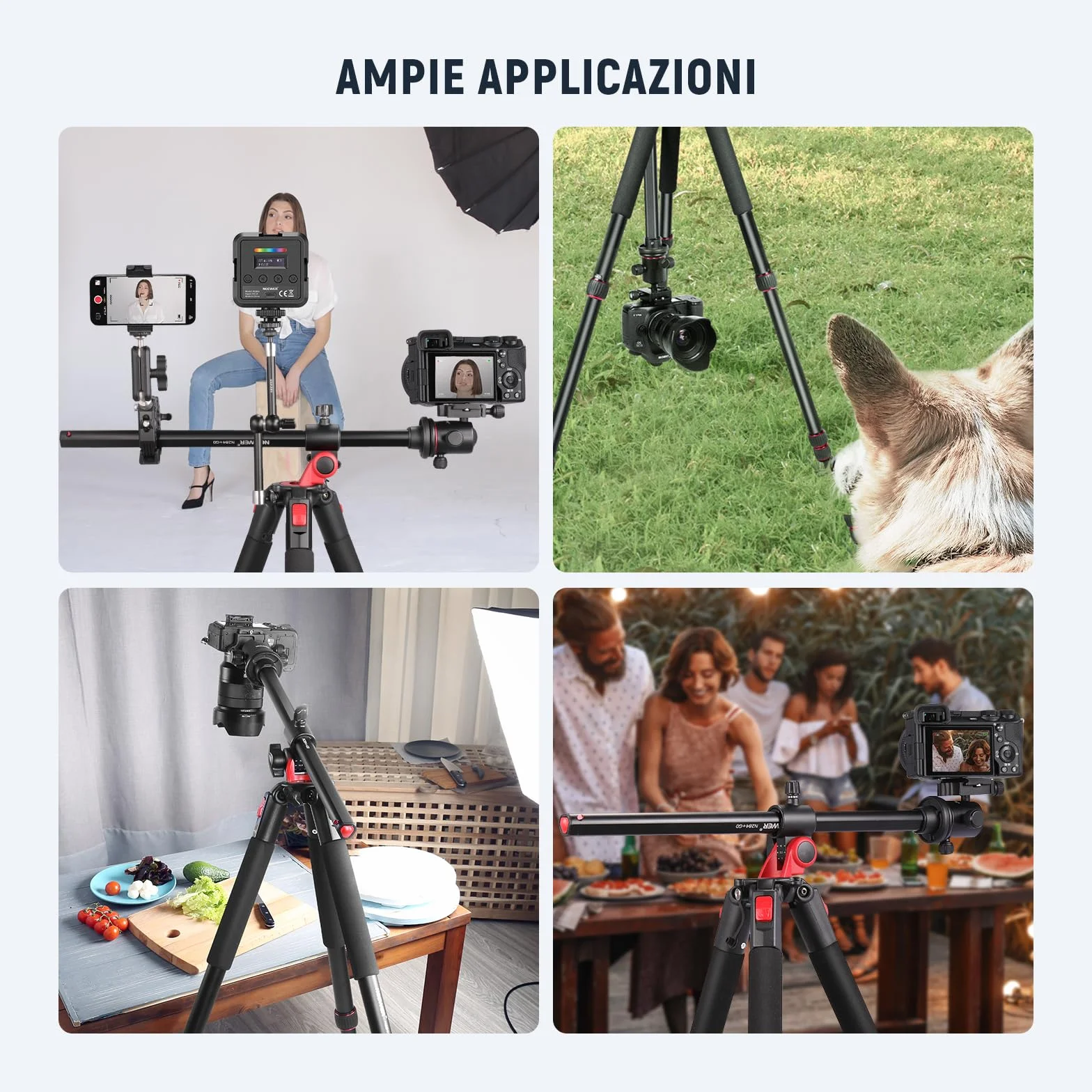 NEEWER 184cm Treppiede Monopiede per Fotocamera con Colonna Centrale e Testa a Sfera in Alluminio, Piastra QR Tipo Arca, Borsa, Treppiede Braccio Orizzontale per Fotocamera DSLR, Videocamera, Max 33lb
