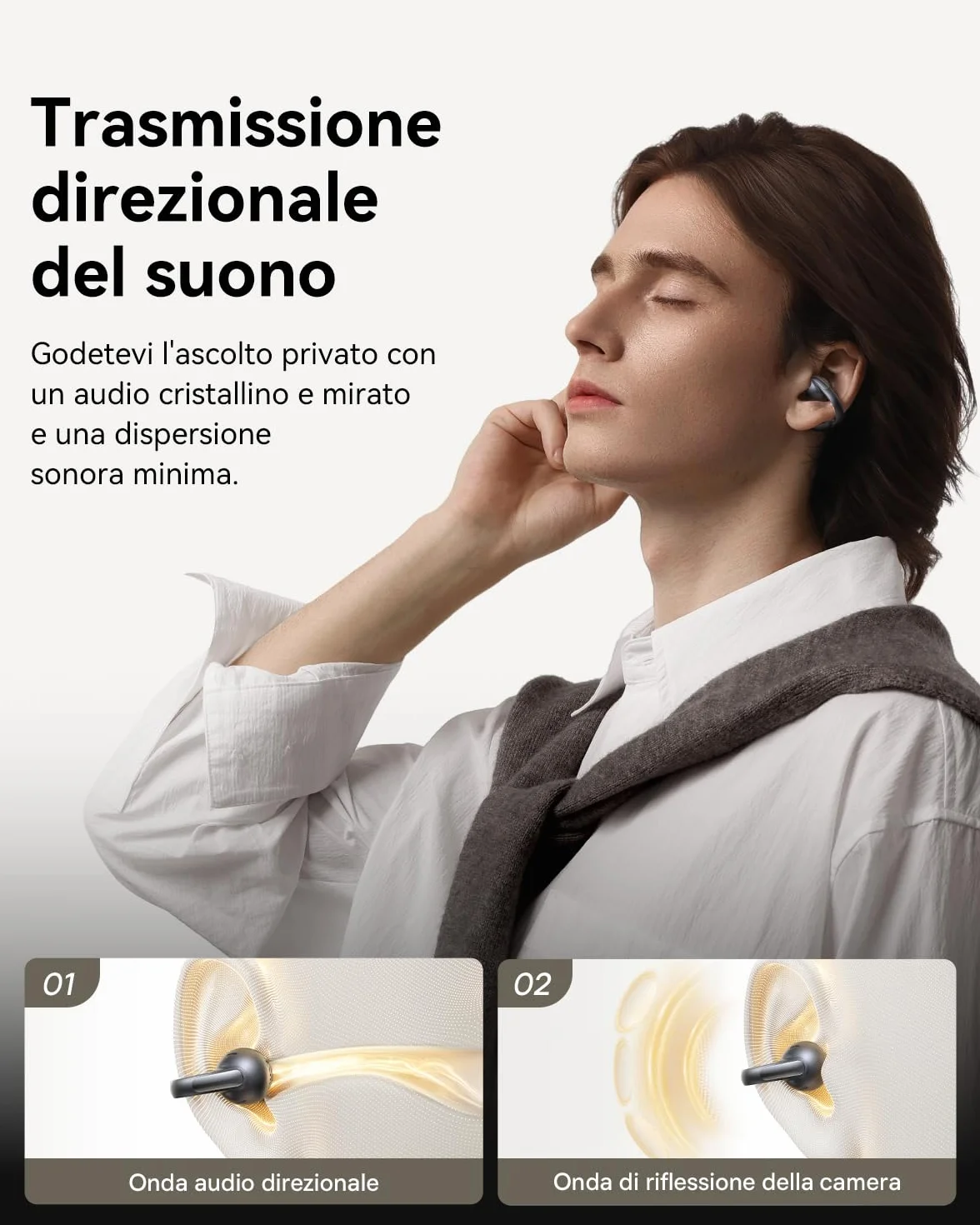 Baseus MC1 Pro Auricolari a Orecchio Aperto, clip per orecchie, suono impressionante, amplificazione dei bassi adattiva, Bluetooth 6.0, cancellazione del rumore in chiamata, IP67, 40H di batteria