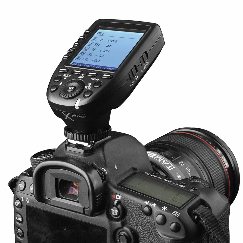 Godox Xpro-C TTL Flash Trigger Trigger Flash Wireless 2.4G 1/8000s HSS TTL Convert-Manuale Funzione TCM Trasmettitore Flash su Grande schermo LCD per fotocamera Canon