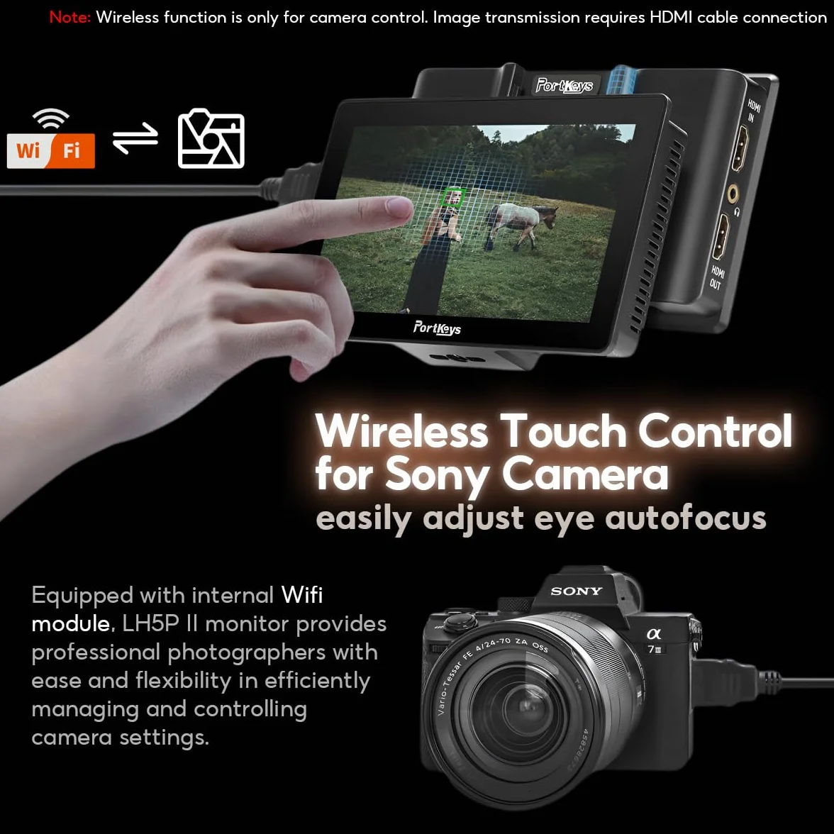 Portkeys LH5P II Monitor da Campo per Fotocamera 5,5" 2000nit Controllo della Fotocamera Touchscreen per S0NY CAN0N PANAS0NIC BMD e ZCAM