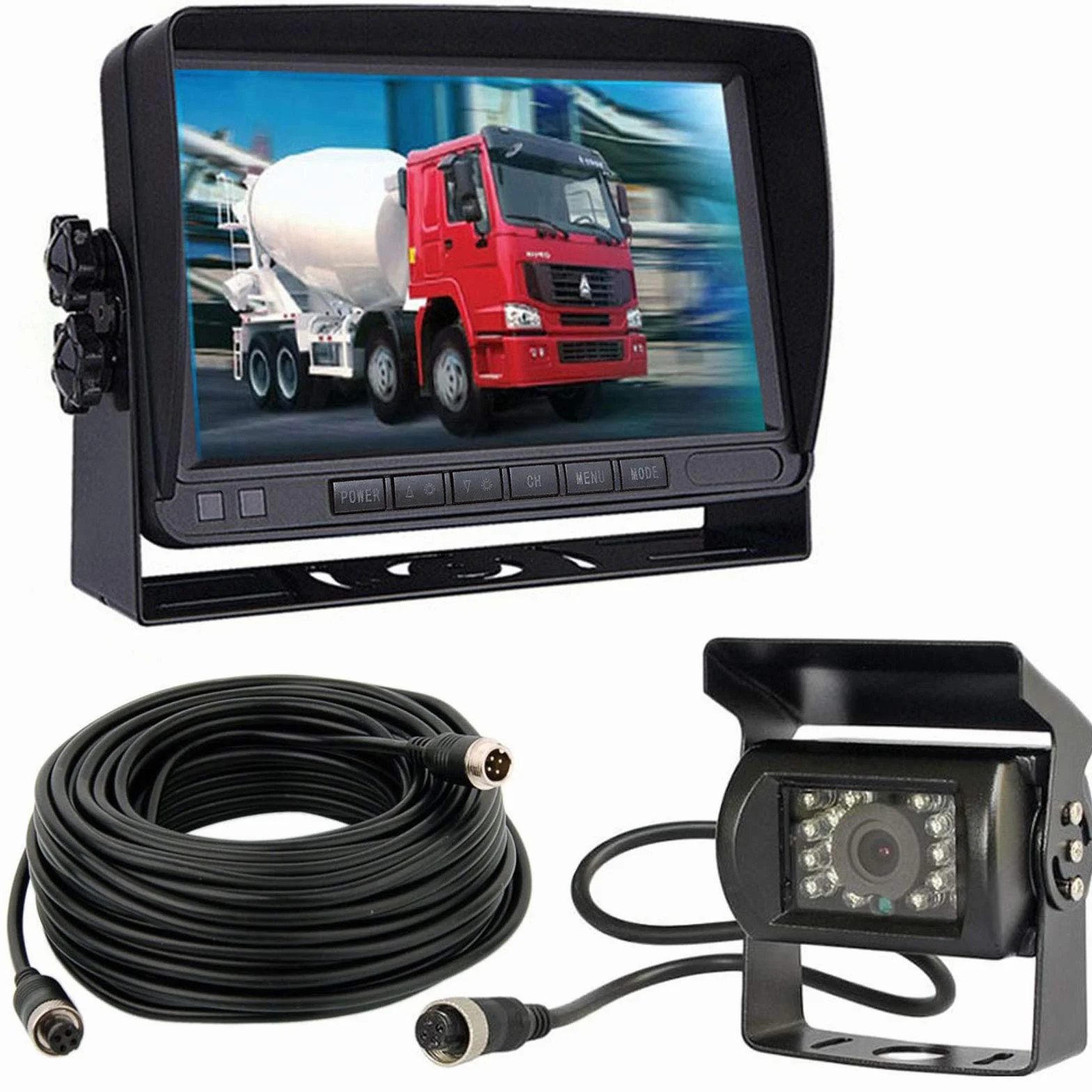 veicolo sistema di parcheggio telecamera da 17,8cm HD LCD monitor a colori con parasole staffa +18LED per visione notturna retromarcia telecamera posteriore con 10m cavo per camper/rimorchio/camion