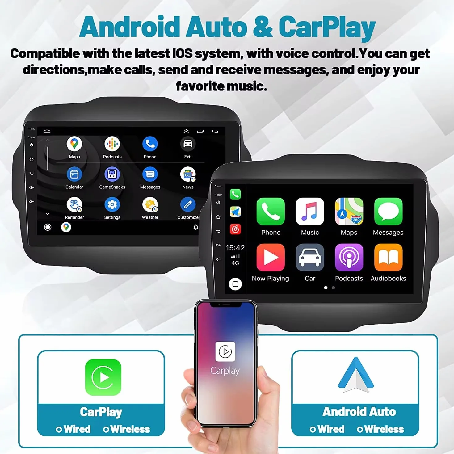 [8+128] Autoradio Android 9 Pollici per Jeep Renegade 2014-2019, Schermo Touch HD, Apple CarPlay & Android Auto, GPS Navigatore, Bluetooth WiFi USB (4GB RAM - 32GB ROM)