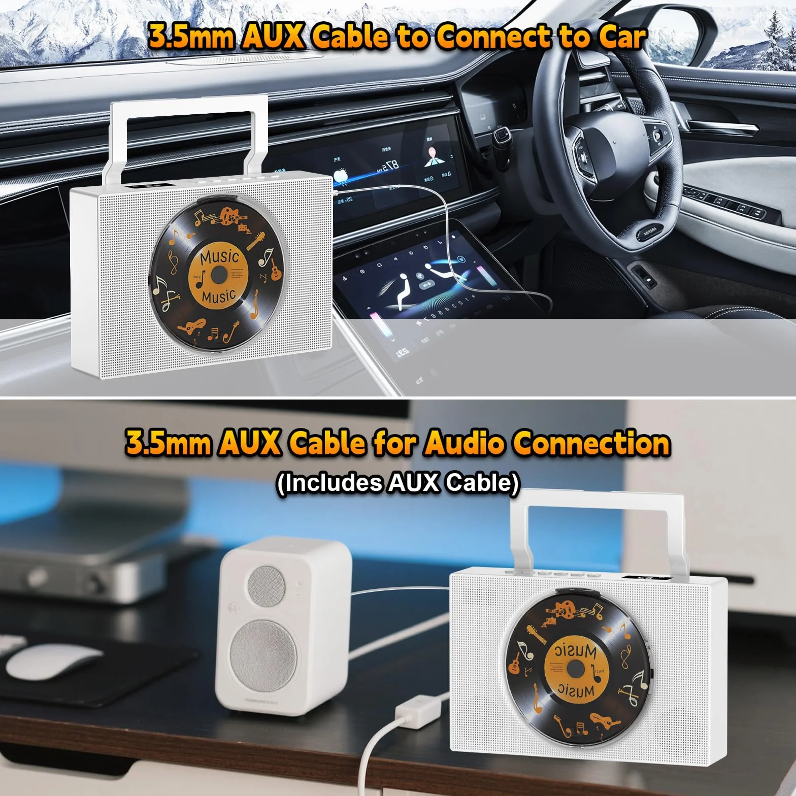 Gueray Lettore CD Portatile con Radio Bluetooth, Altoparlanti, Display, Telecomando, AUX 3.5mm, Jack Cuffie, Radio FM, USB Type-C