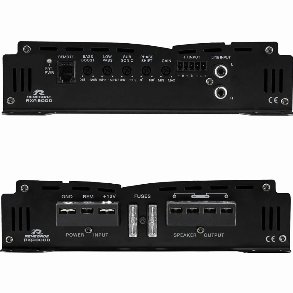 1 amplificatore monofonico RENEGADE RXA800D RXA 800 D 1 canale classe d 400 watt rms 800 watt max bass boost specifico per subwoofer, 1 pezzo