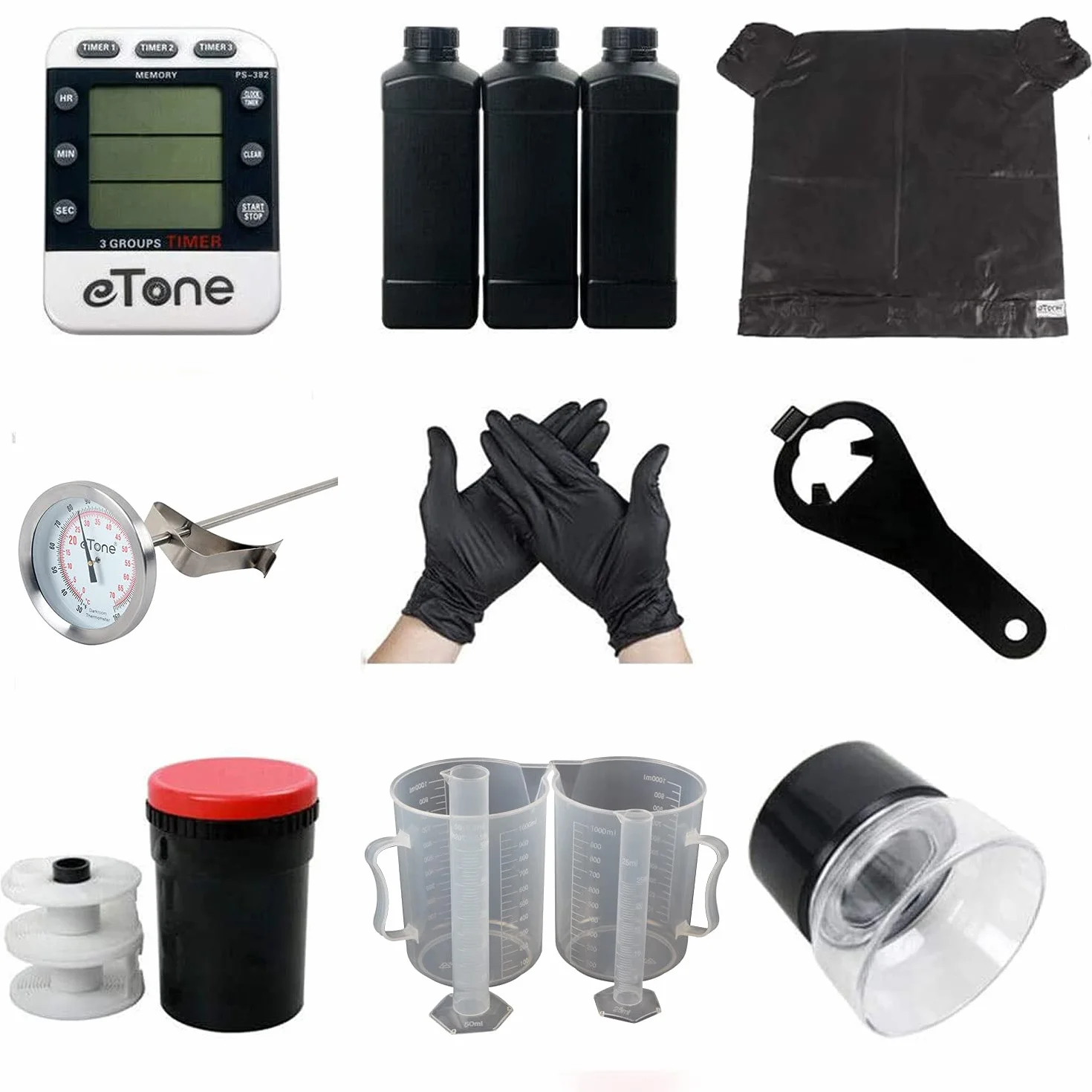 eTone Kit camera buia per film B&W 120 135 - Team di sviluppo con serbatoio, bobine a spirale e bottiglia di prodotti chimici