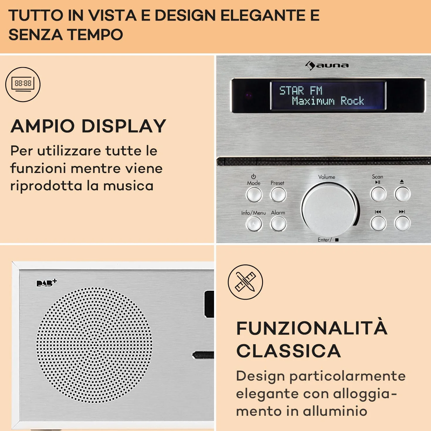 Silver Star Radio Portatile Ricaricabile DAB/FM/DAB+ Bluetooth CD Altoparlanti Stereo Display LCD Streaming MP3 Radiosveglia Vintage Legno