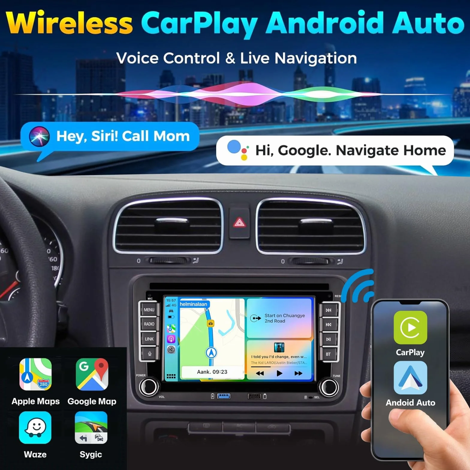 [Prestazioni Elevate] Linux Autoradio per Golf 5 6 Passat Jetta Caddy Polo cc Tiguan EOS Touran T5 Scirocco Wireless Carplay & Android Auto, con display IPS da 7 inch Bluetooth/FM/AM/USB/EQ/Touch