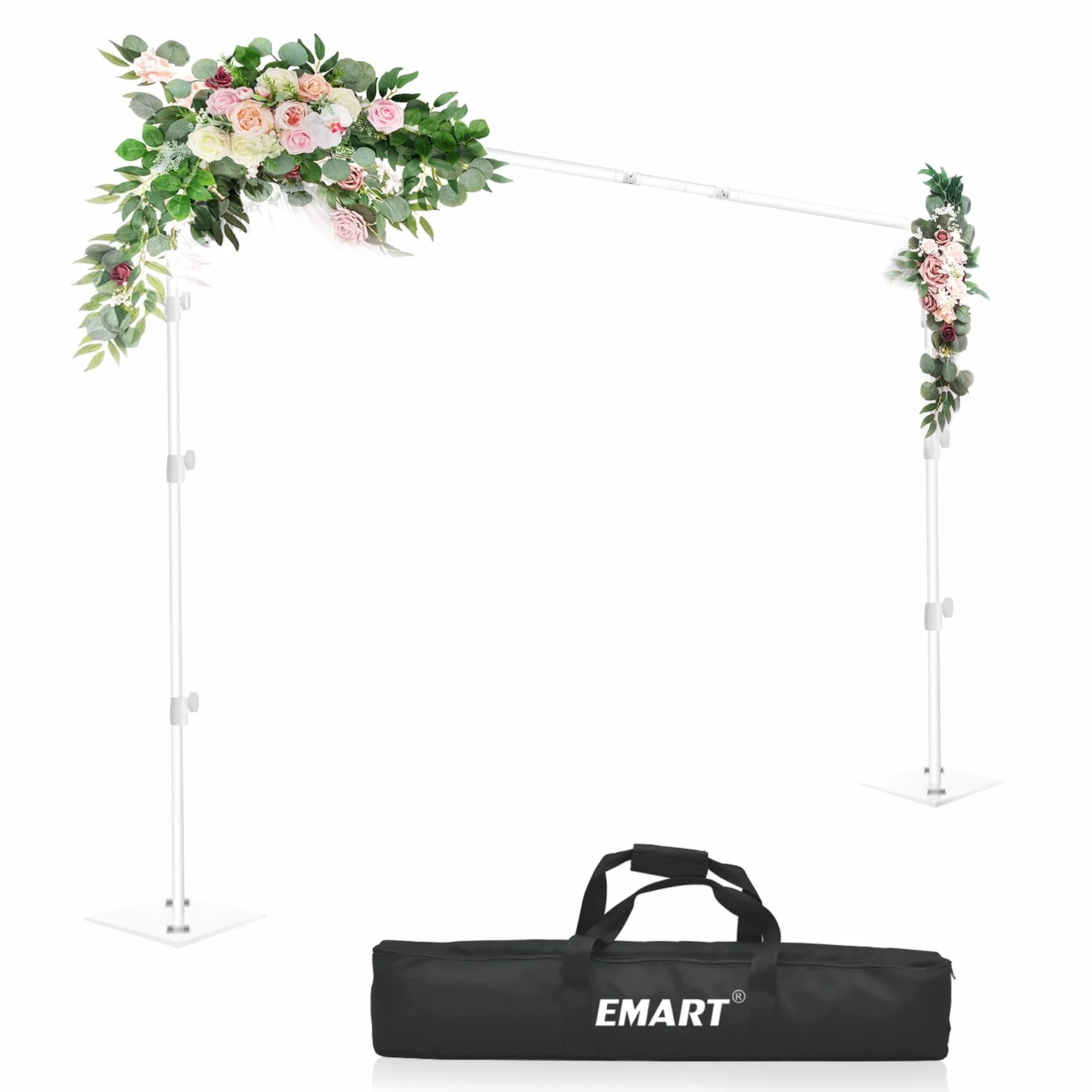 EMART 2 x 3 m Supporto per Fondale Fotografico con Base, Supporti per Sfondo Regolabile per Fotografia, Studio e Video, Decorazione per Feste - Bianco