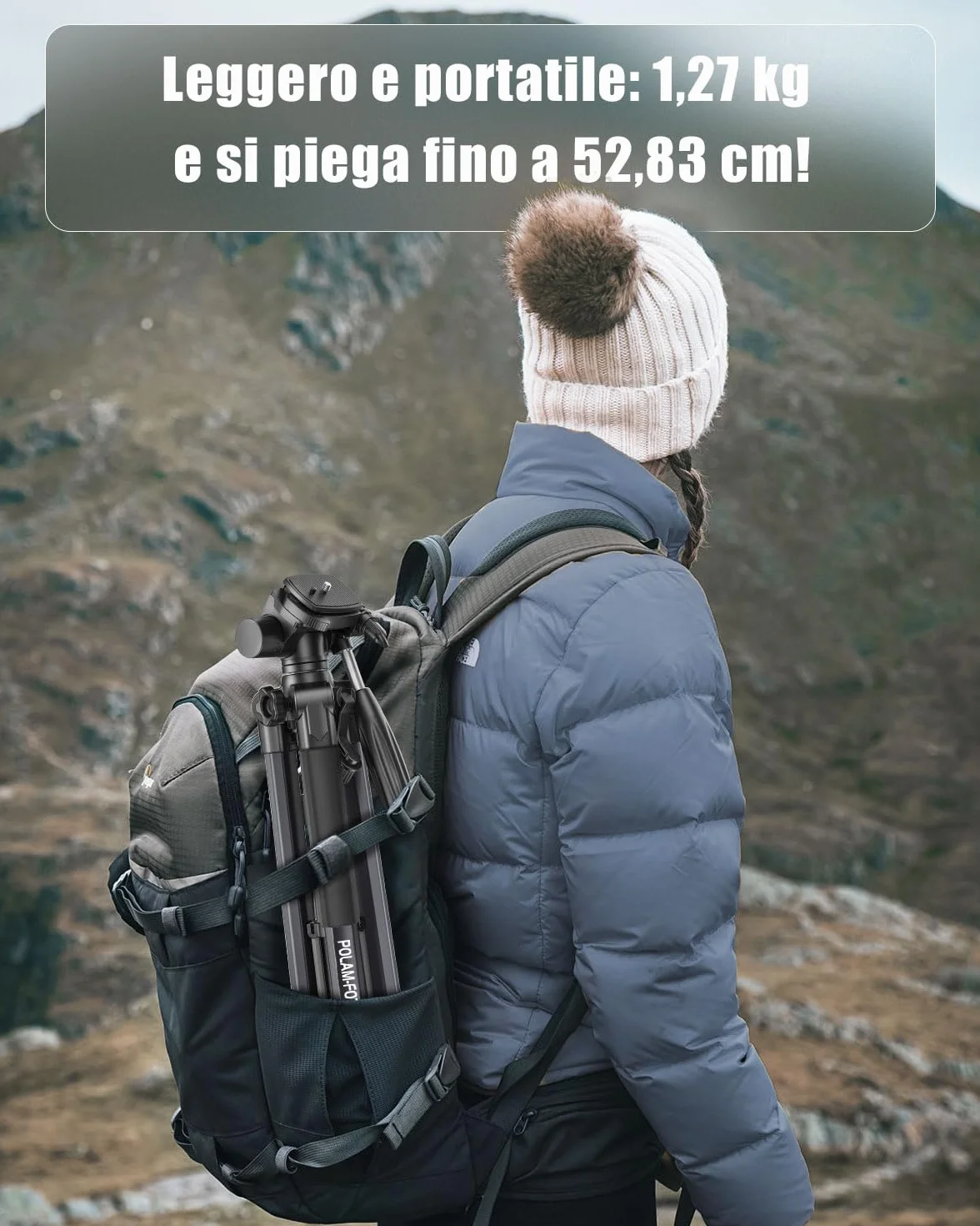 POLAM-FOTO Treppiede per fotocamera da 188 cm, treppiede Porfessional in alluminio resistente, treppiede compatto con borsa per il trasporto, con supporto per telefono grigio