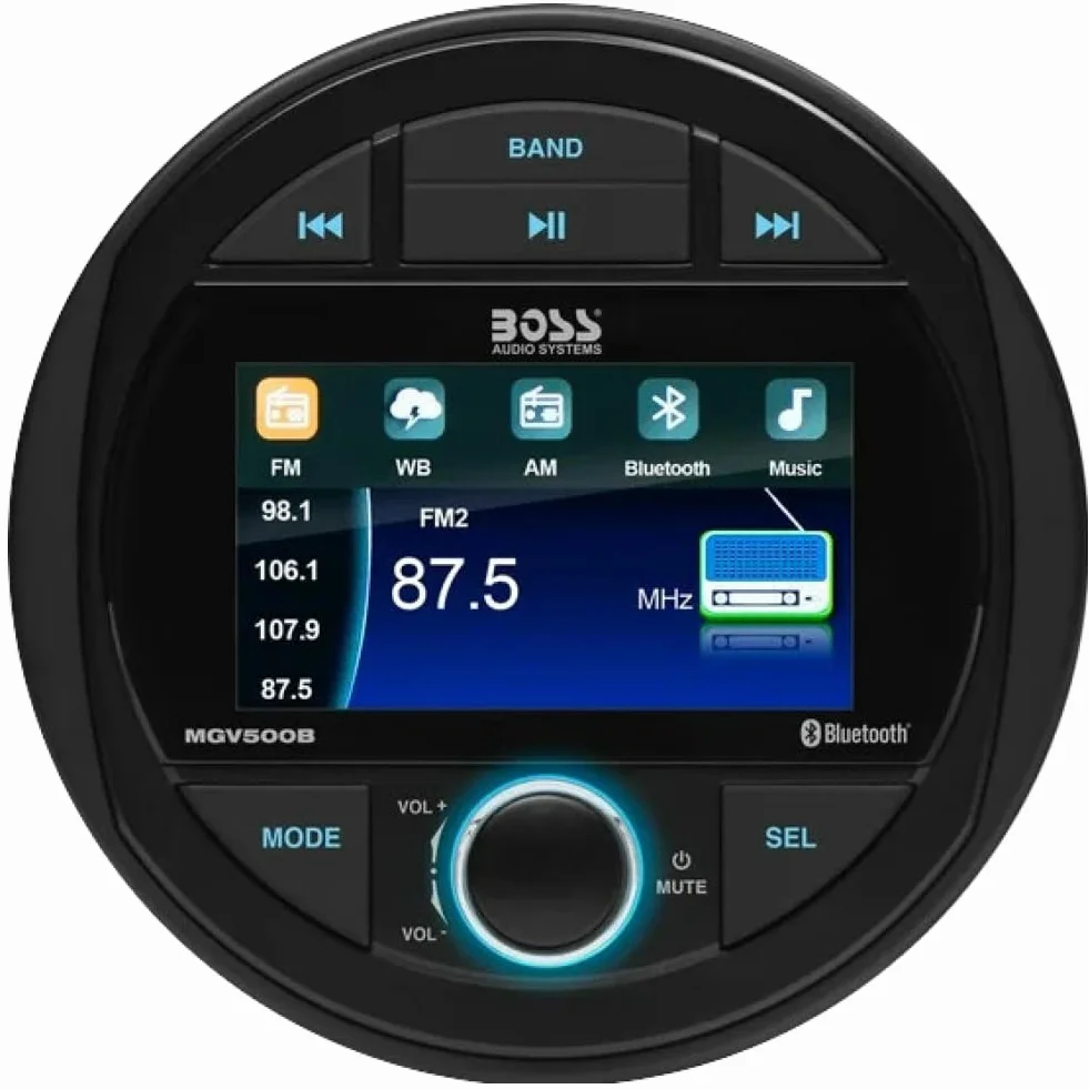 KIT SET PER BOSS AUDIO SYSTEMS MGV500B, 1 stereo marino ricevitore AM/FM, gauge digital media receiver, bluetooth integrato, waterproof, 1 pezzo + accessori