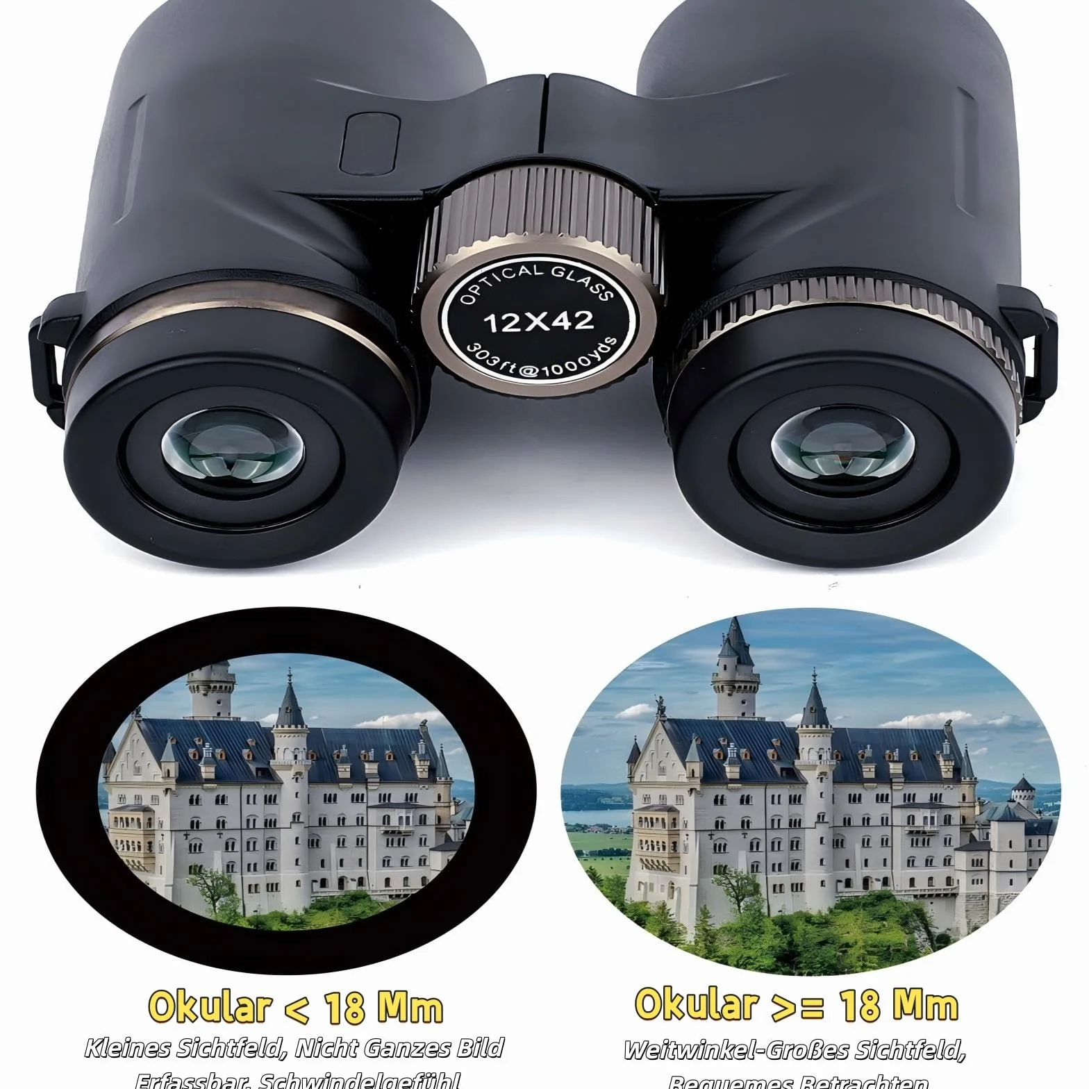 Bosco Ferngl¤Ser C9 12 x 42 Binocolo Originale ad Alta Risoluzione e Alto Ingrandimento Dispositivo di Visione Notturna per Adulti, Binocolo All-Round Outdoor per Ricerca Uccelli/Viaggi (nero)