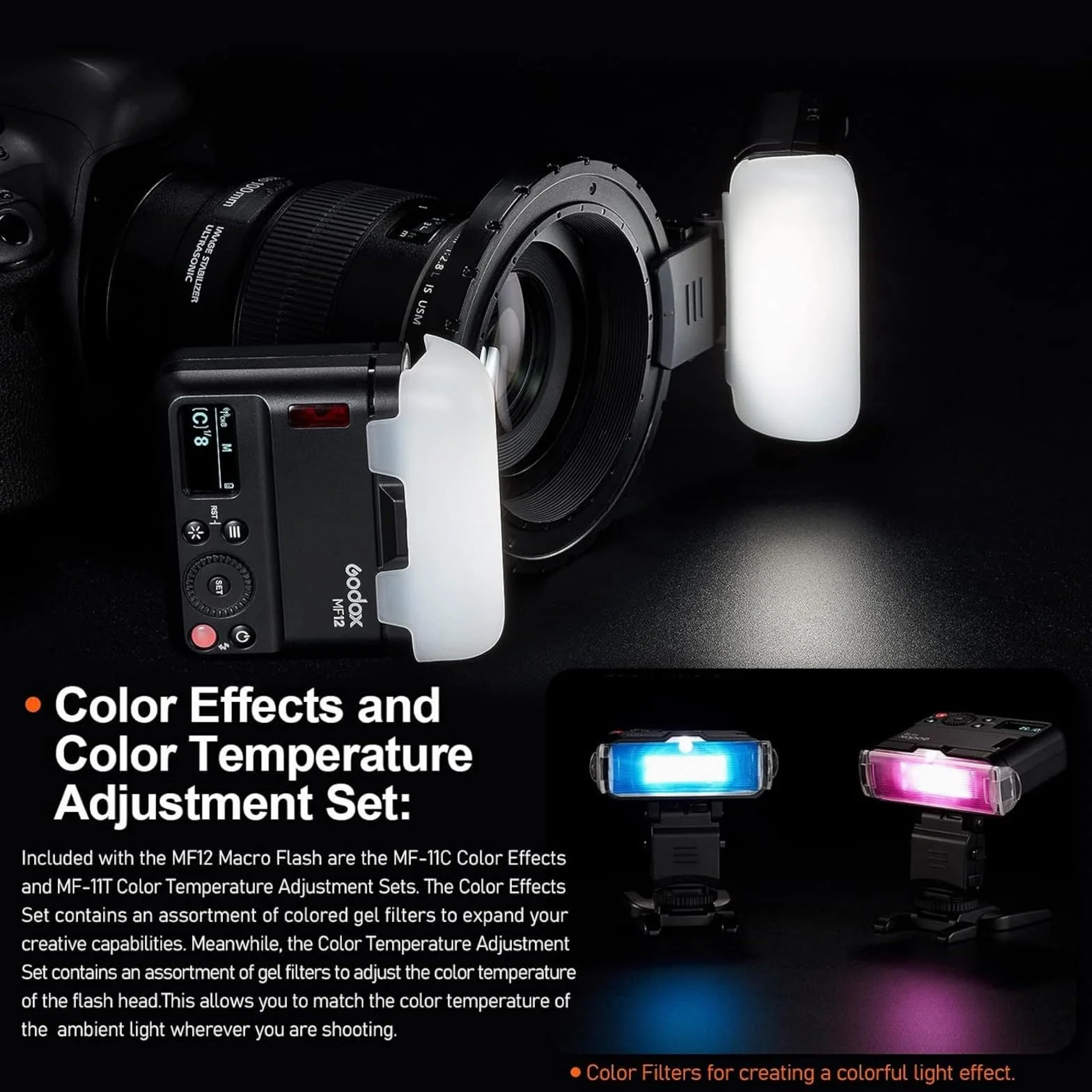 Godox MF12 Kit2 Flash Macro TTL Anello Wireless 2,4GHz con Batteria Integrata, 500 Flash a Potenza Piena, Potenza 1/128–1/1, Filtri Inclusi, Compatibile con Canon Sony Nikon Fujifilm Olympus Panasonic