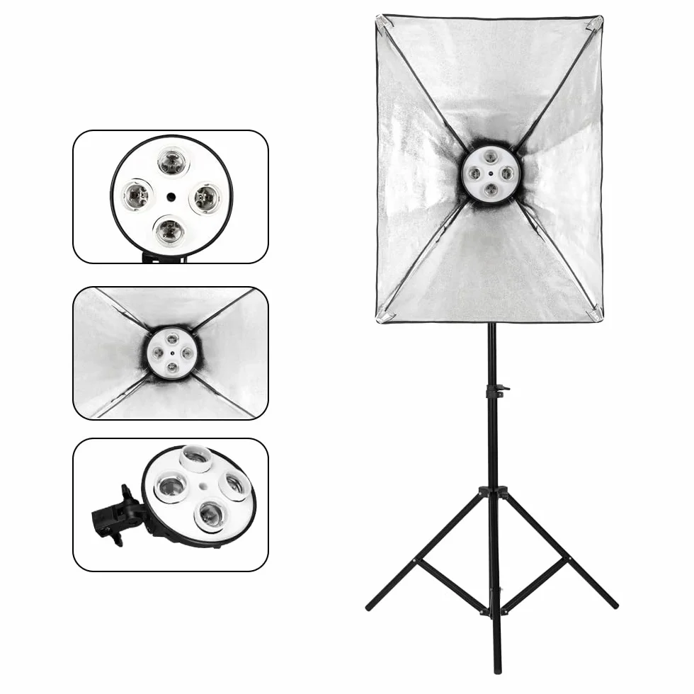 Andoer Softbox LED Set 2 x 50 x 70 cm, 2 x 4 in 1 Portalampada, 2 x 2 M Supporto di luce, Borsa da trasporto per ritratti di studio, fotografia