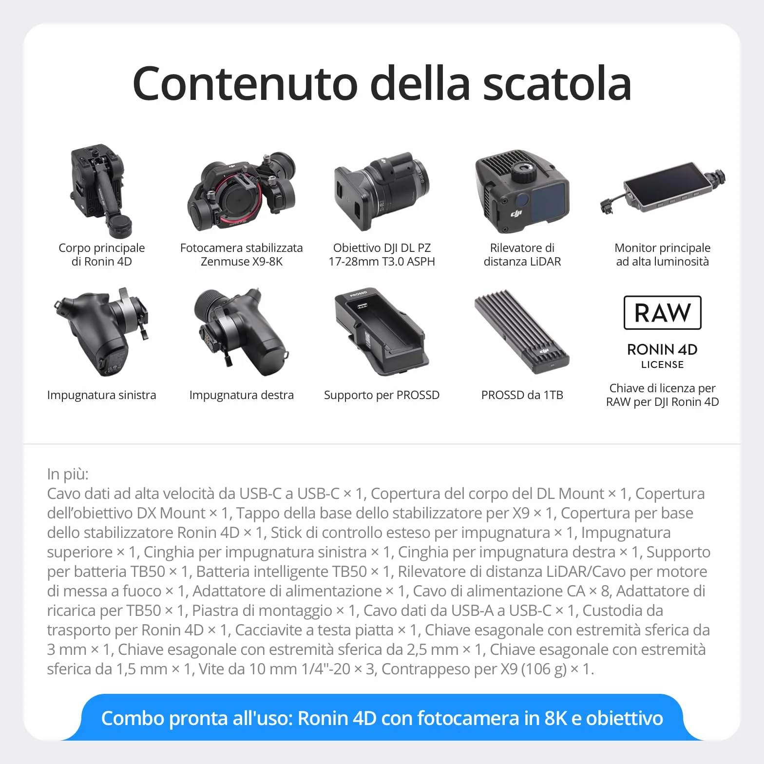 DJI Fotocamera cinematografica Ronin 4D-8K full frame con Stabilizzazione a 4 assi, 8K/75fps, Messa a fuoco LiDAR, Trasmissione wireless, Design modulare, PROSSD 1TB, Fotocamera professionale