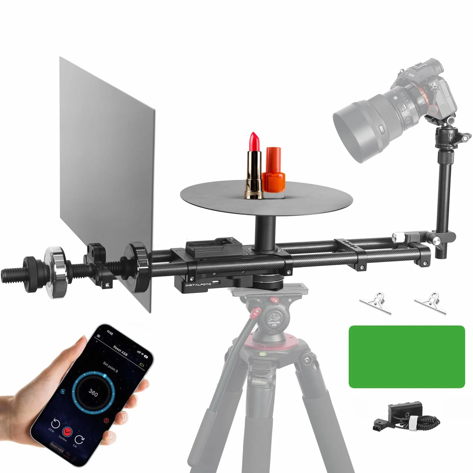 DF DIGITALFOTO Cabina fotografica motorizzata a 360°, supporto girevole per fotografia di seconda generazione, montaggio su treppiede, piattaforma di rotazione controllata da app per fotografia di