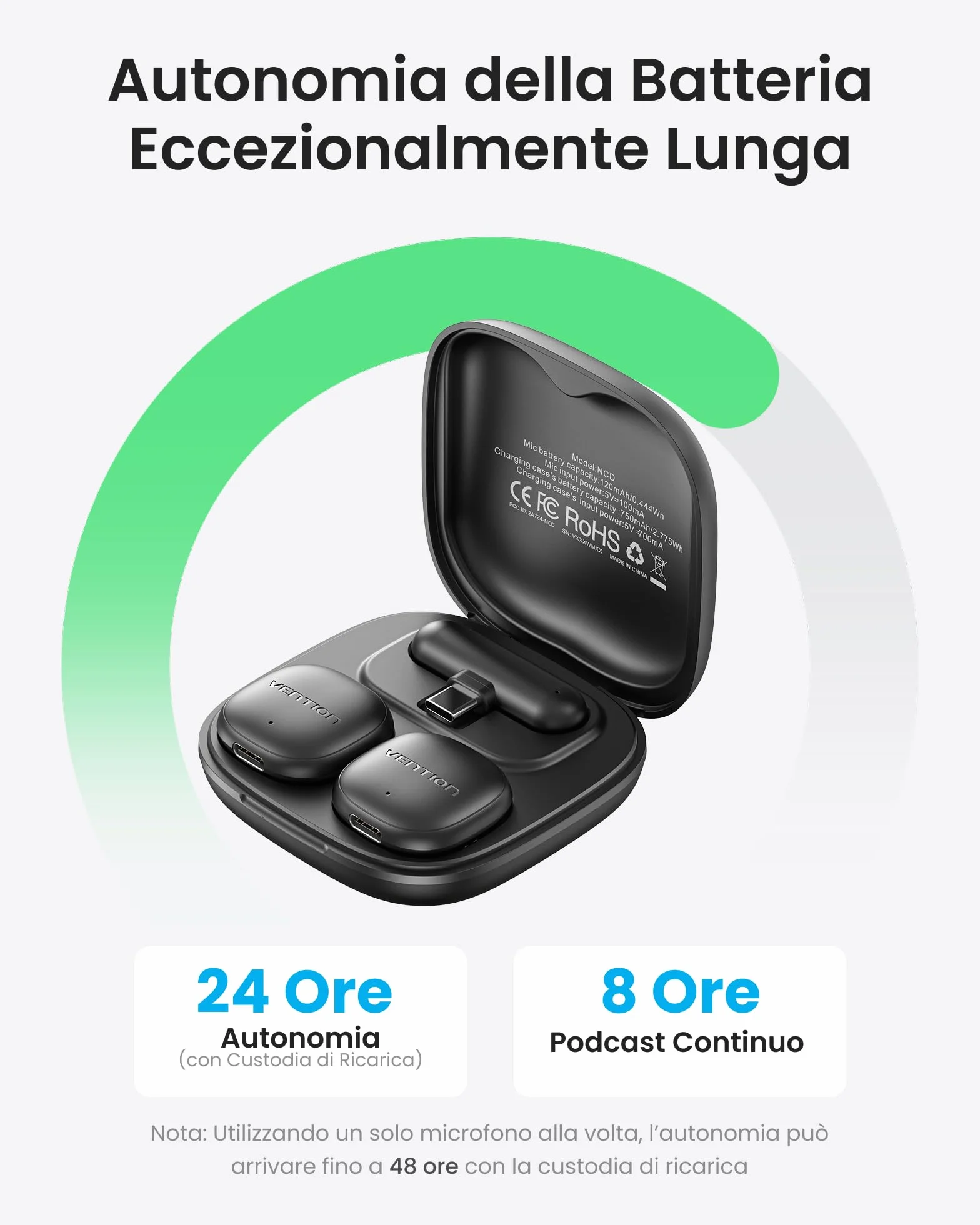 VENTION Mini Microfono Wireless per iPhone 17/16/15 Pro Max, [Plug and Play] USB-C Bluetooth Lavalier Microfono per Android,Dotato di custodia di ricarica da 24 ore per Registrazioni Video,Vlogging