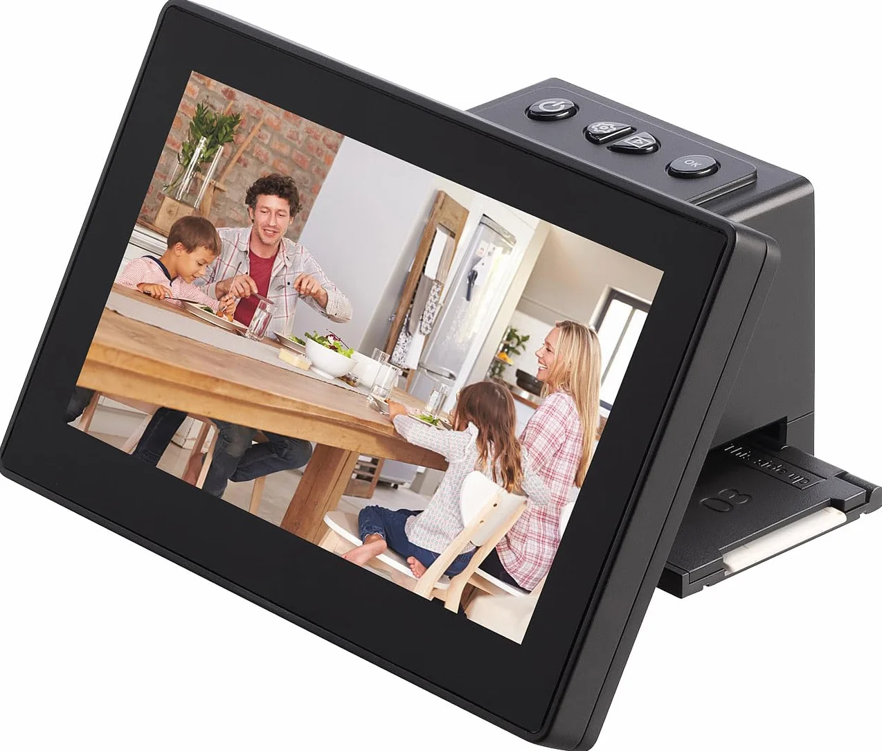 Somikon scanner di diapositive: Scanner per diapositive e negativi autonomo, 25 MP, display a colori IPS da 7" / 17,8 cm (digitalizzatore dia, digitalizzare, fotocamera)