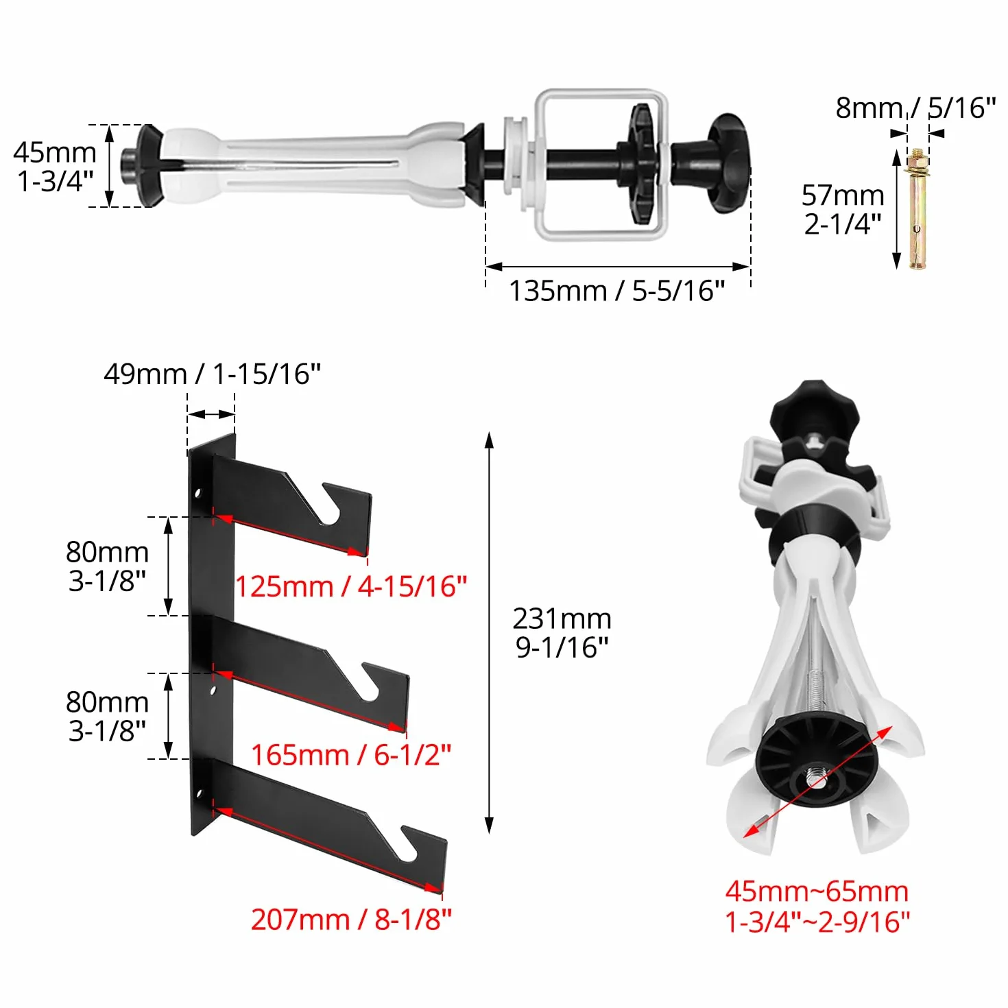 QWORK® Supporto per appendere fondali fotografici per 3 rotoli - montaggio a parete/soffitto - adatto per rotoli con diametro interno di 50/60 mm - carico sicuro di 10 kg per rotolo