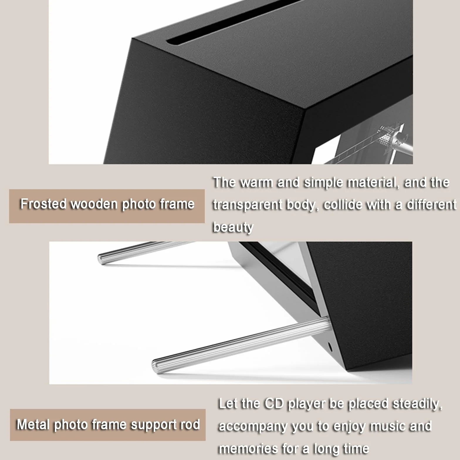 Lettore CD Da Parete, Cornice Decorativa Per Foto Musicali, Con Telecomando, Bluetooth 5.0/uscita AUX Da 3,5 Mm, Senza Altoparlanti, Per Casa/corridoio/ufficio/decorazione Da Parete