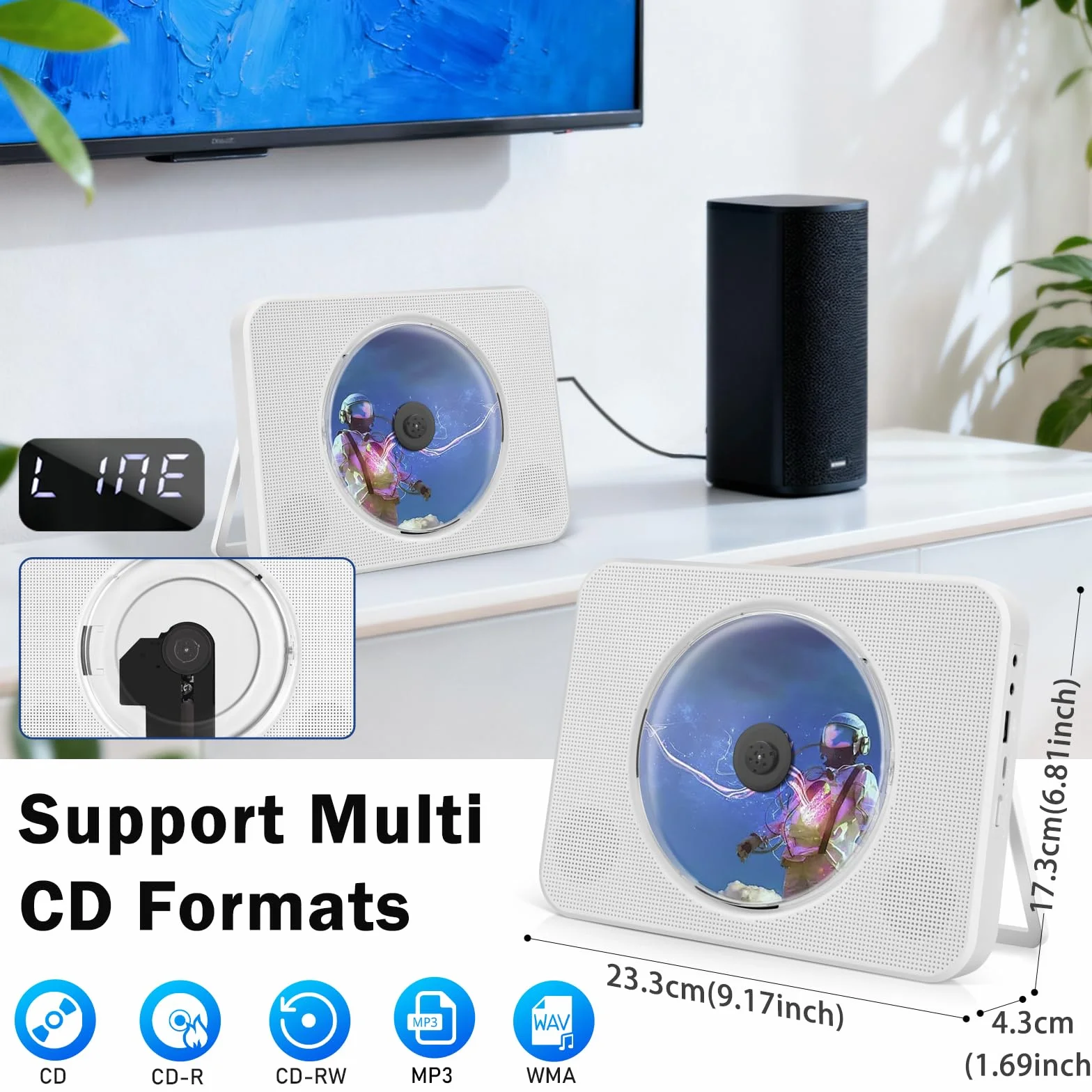 Lettore CD Portatile Bluetooth, lettore CD HIFI Stereo con supporto da tavolo, lettore musicali con telecomando con doppi altoparlanti HIFI integrati, porta USB, presa per cuffie AUX da 3,5 mm
