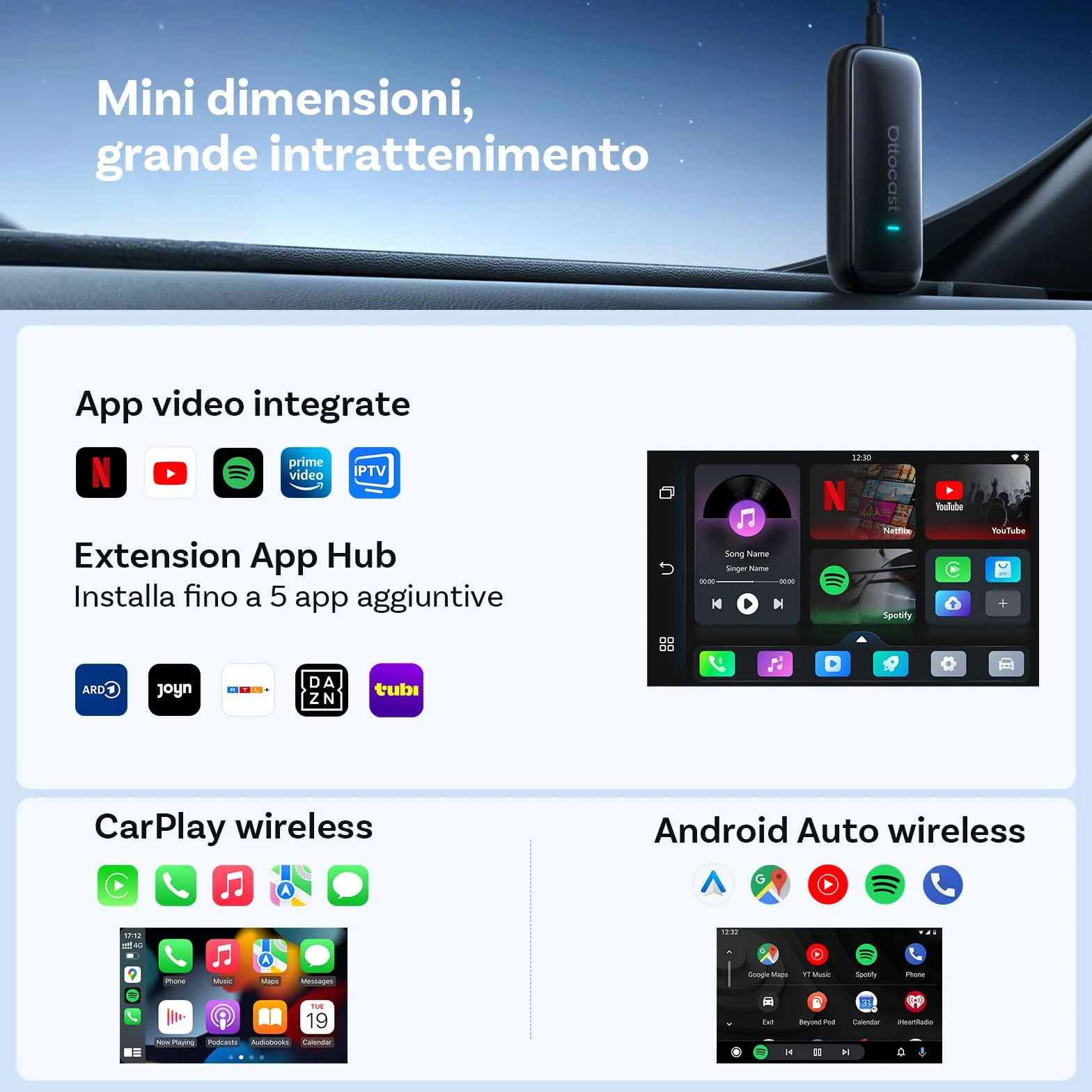 OTTOCAST Play2Video Ultra 2026 Wireless CarPlay & Android Auto Adapter WiFi 6 4GB+32GB