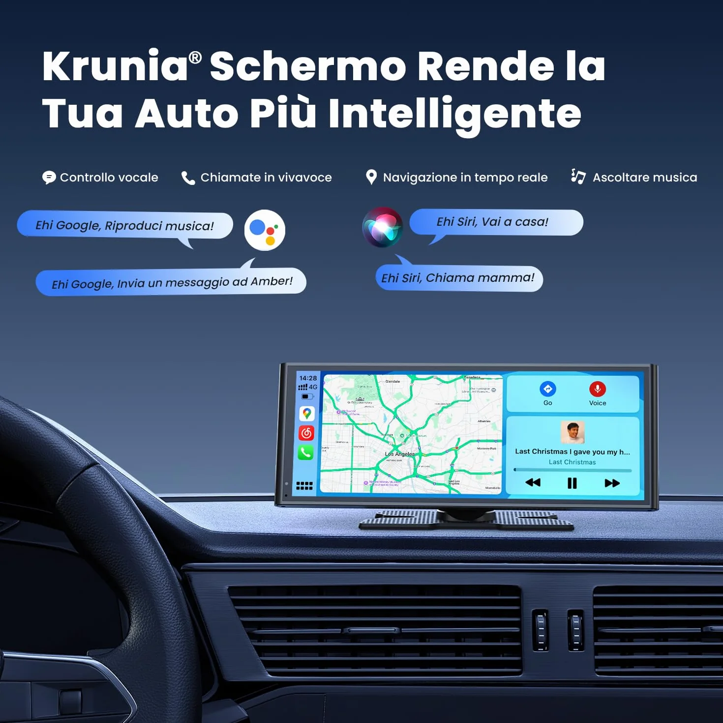 Schermo Portatile Wireless da 9,26" CarPlay per Apple CarPlay & Android Auto, Aggiornamenti OTA, Telecamera di Retromarcia, Mirror Link, Bluetooth 5.0, Controllo Vocale, Navigazione GPS, FM