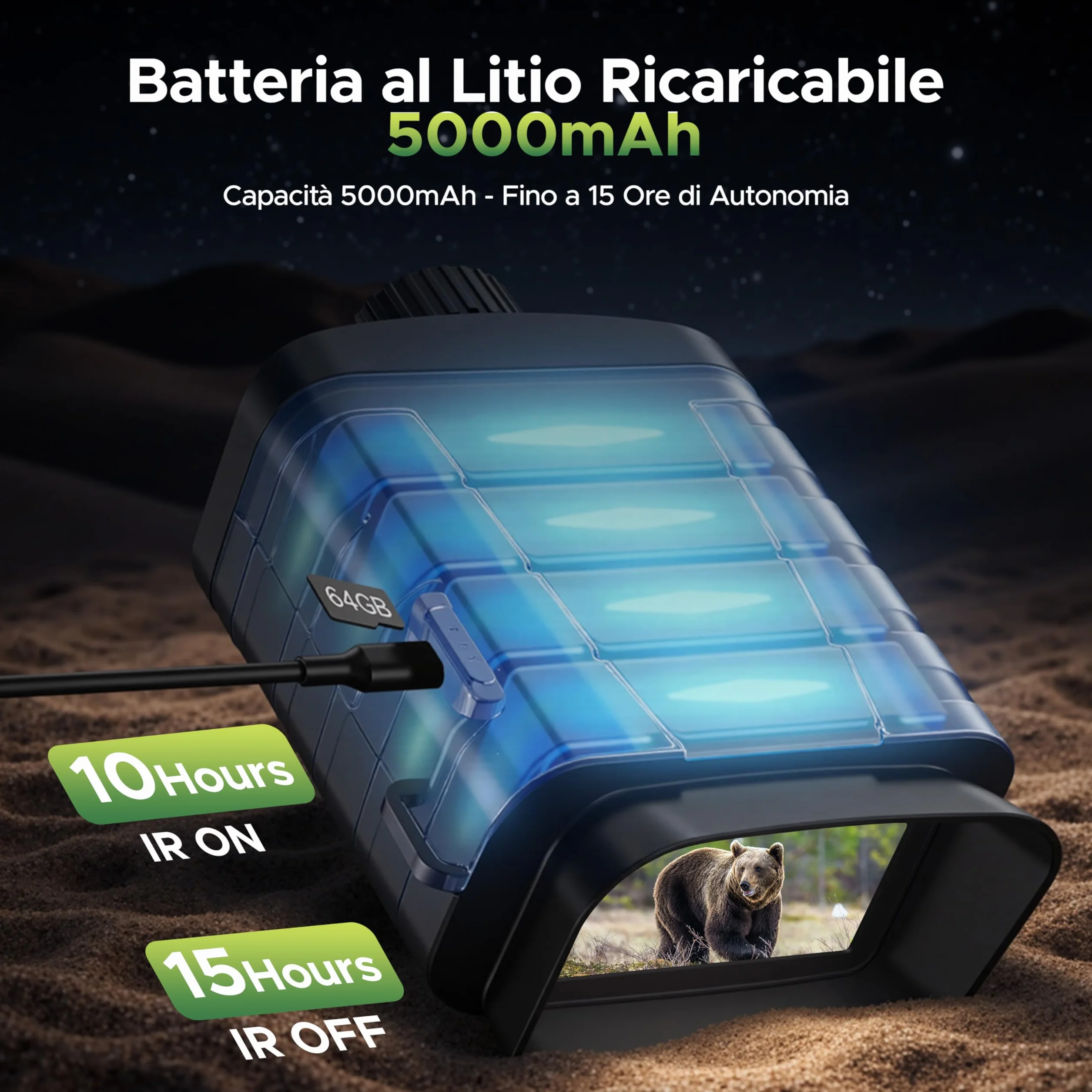 Visore Notturno con Telemetro – Binocolo Visione Notturna 4K, Zoom Digitale 18X, Telemetro fino a 1000m & Visione Notturna fino a 600m, Batteria 5000mAh, Scheda 64GB – per Osservazione Fauna e Outdoor