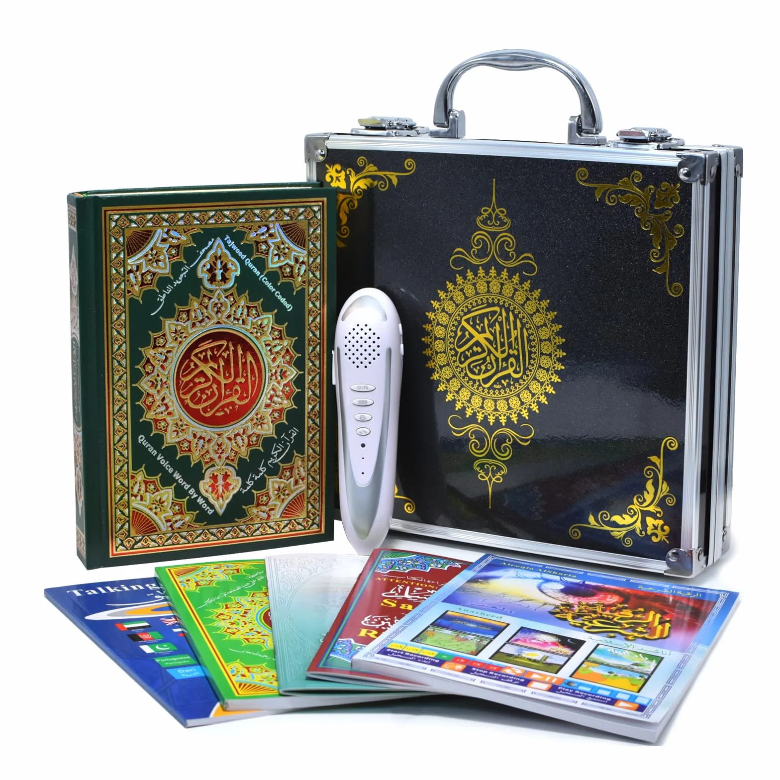 Penna di lettura digitale Quran, 16 GB di memoria, 25 recitatori multilinguali, ricaricabile, USB ricaricabile, con custodia in alluminio