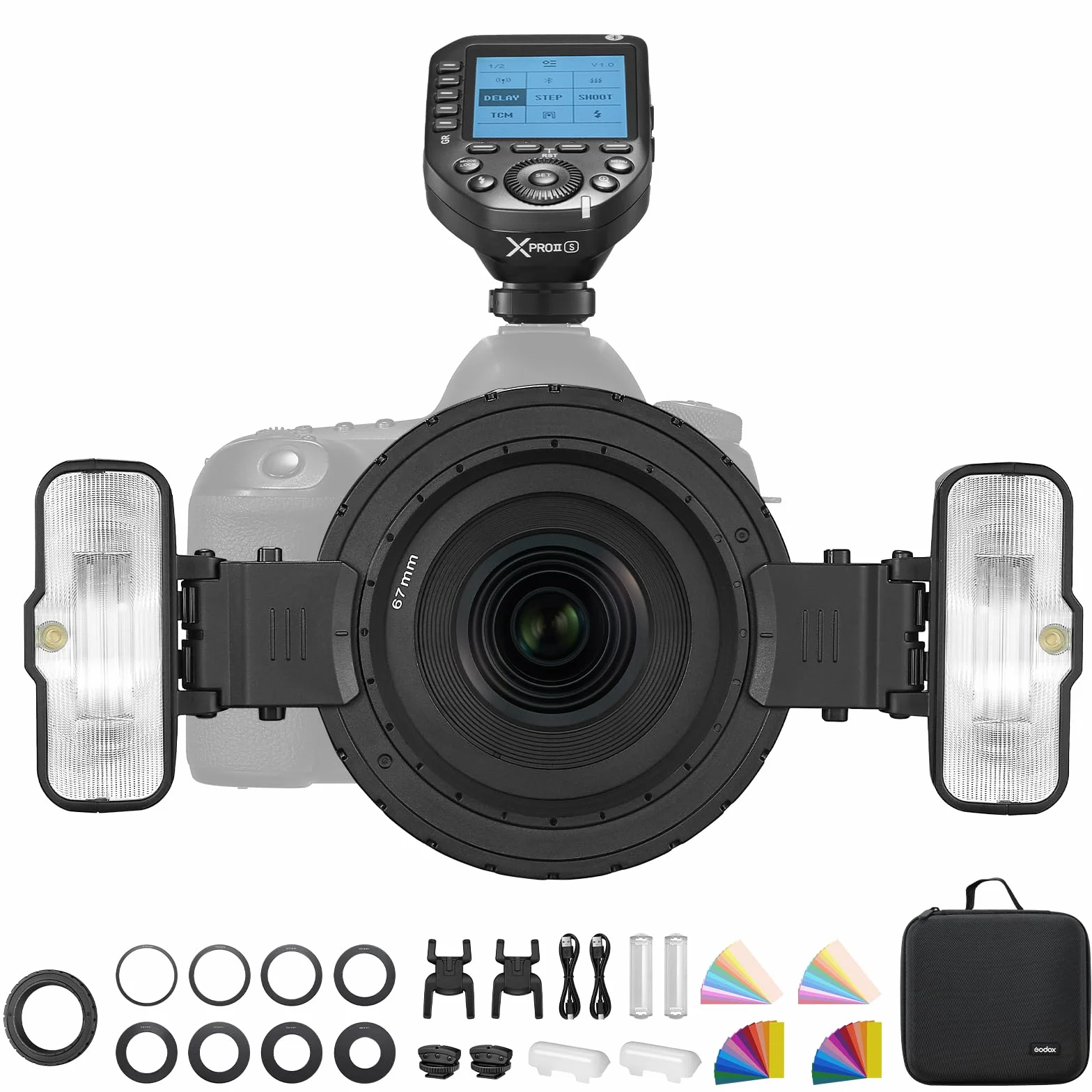 GODOX MF12-K2 Macro Flash Flash con GODOX XproII-S e filtro colorato, 2,4 G Wireless Control, modalità TTL/M, batteria al litio da 3,7 V/6,29 W, compatibile con Nikon, Sony, Canon, Fuji, Olympus e