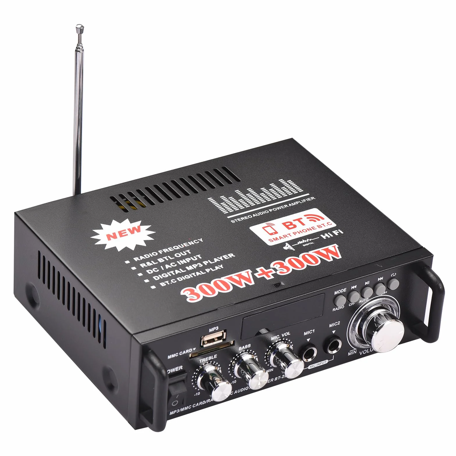 Docooler 600W Amplificatore Audio,HiFi Audio Stereo Bluetooth Radio Portatile per Auto o Casa, con Telecomando ed Mini Display 2CH LCD, 12 V / 220 V