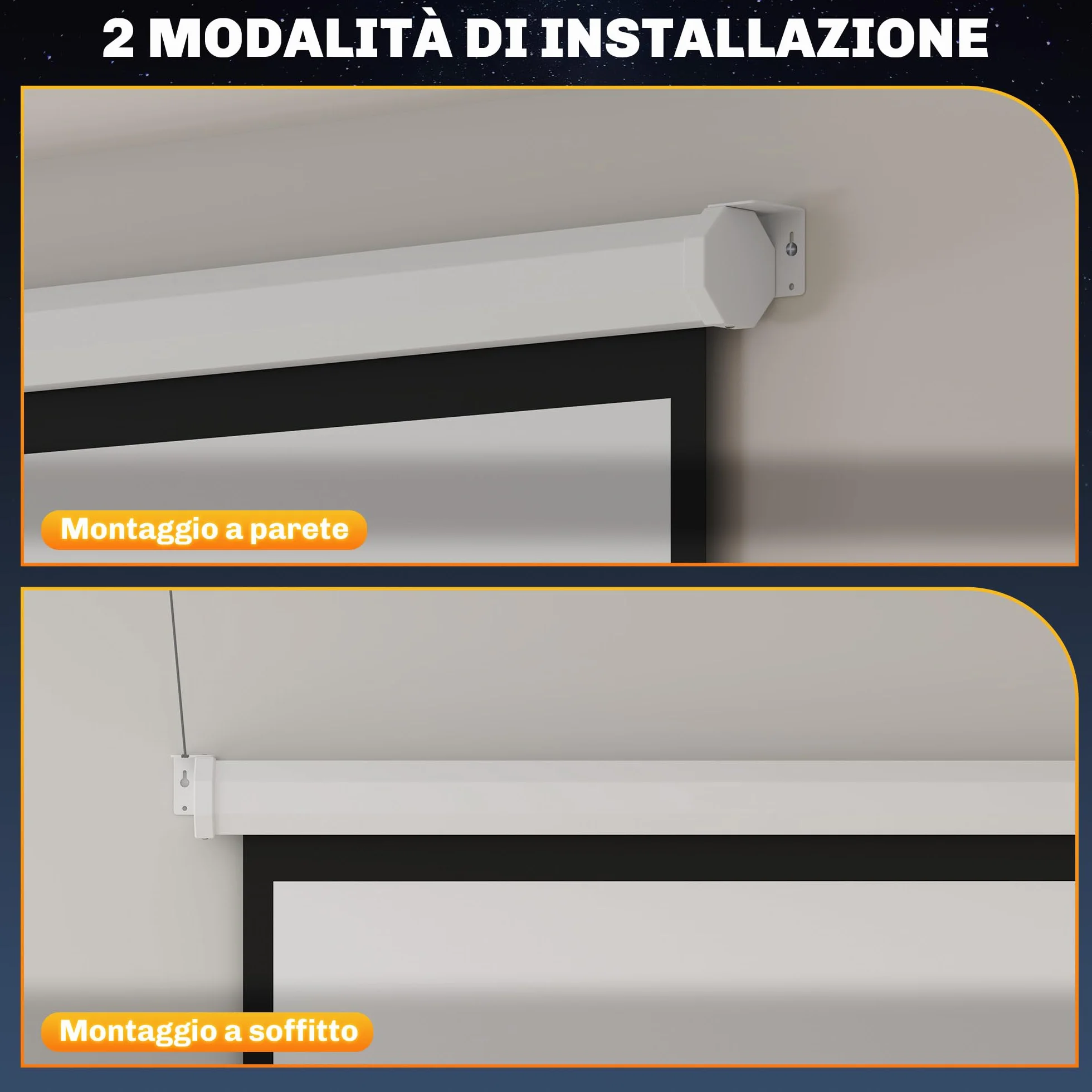 HOMCOM Telo Proiettore da 84 Pollici 4K HD Formato 4:3, Altezza Regolabile Manuale, Schermo Proiettore da Parete Soffitto, Grandangolo 160°, Telo Videoproiettore per Casa Home Cinema Ufficio, Bianco