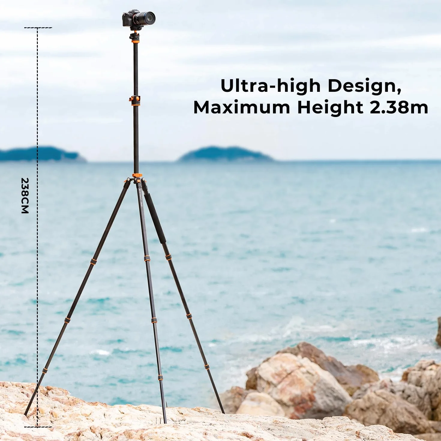K&F Concept Treppiede Fotocamera 240cm, Treppiede in Alluminio con Colonna Centrale Orizzontale e Monopiede, Cavalletto Fotografica, Compatibile con DSLR Reflex Sony Nikon Canon, T254A8+BH-28L, 10kg