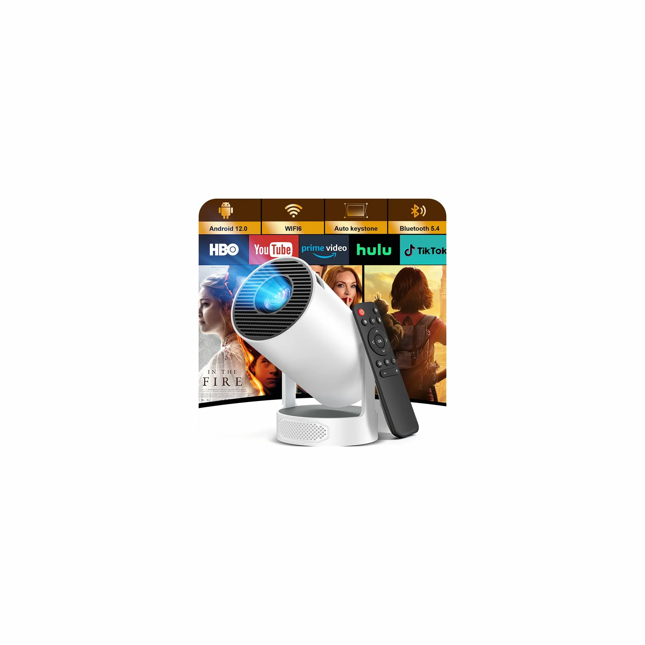 Mini Proiettore Portatile 1080P 4K Android 12.0 WiFi 6 Bluetooth 5.4 con Altoparlante Integrato 5W Auto Keystone