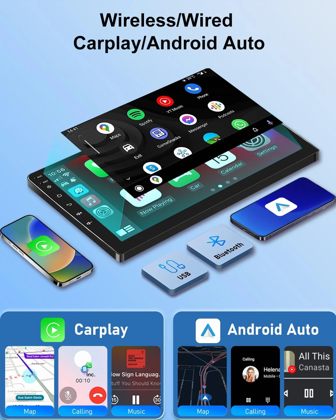 NHOPEEW 2G+64G Android Autoradio per Toyota Yaris 2005-2011 - Senza fili Carplay e Android Auto - 9 pollici Stereo con WiFi GPS FM RDS + Telecamera posteriore&Mic