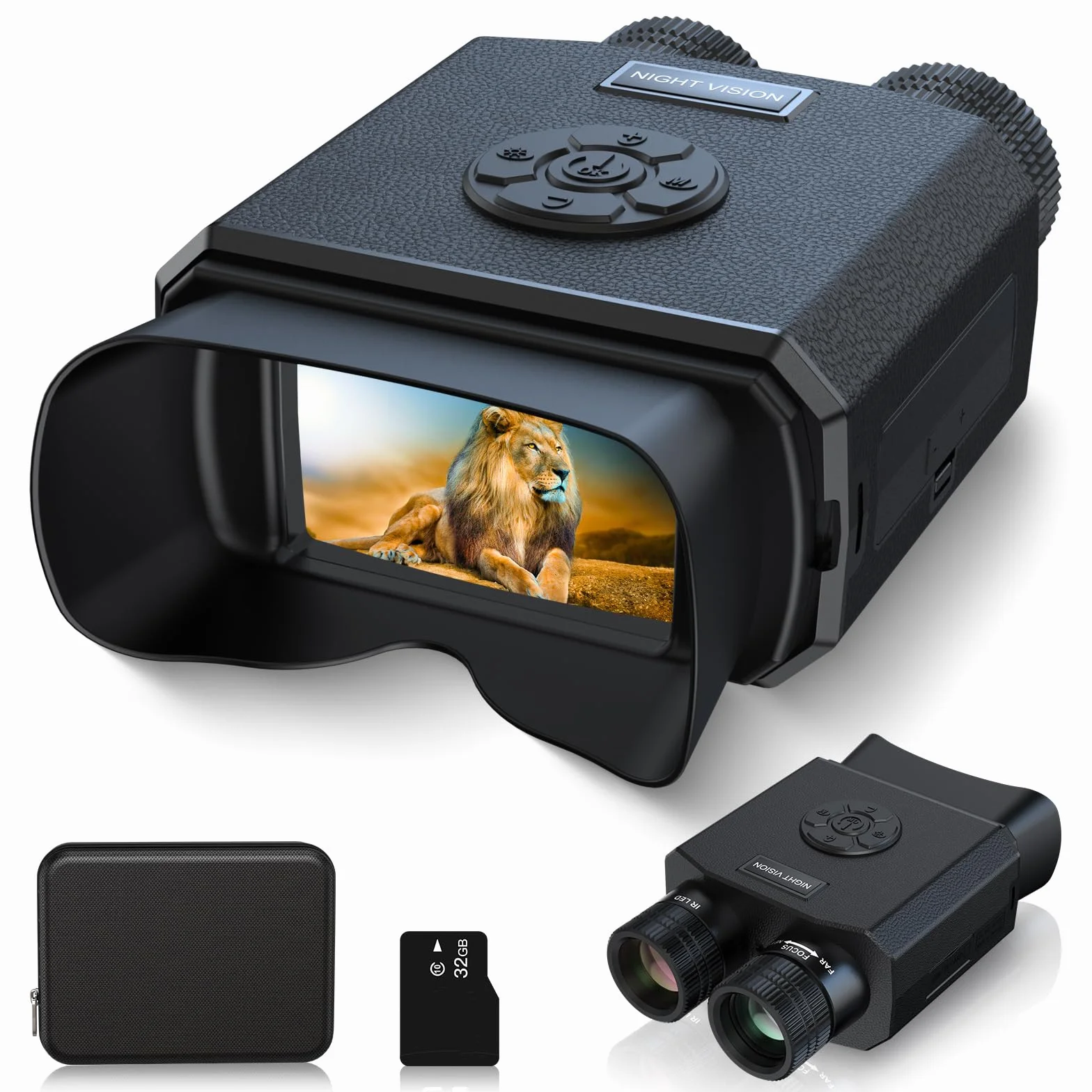 Binocolo Visione Notturna, Digitale Infrarossi 1080P FHD, Ricaricabile, Vista 500M, Zoom Digitale 8X, 9 Livelli IR, 3.5" TFT LCD Per Caccia con 32GB Scheda