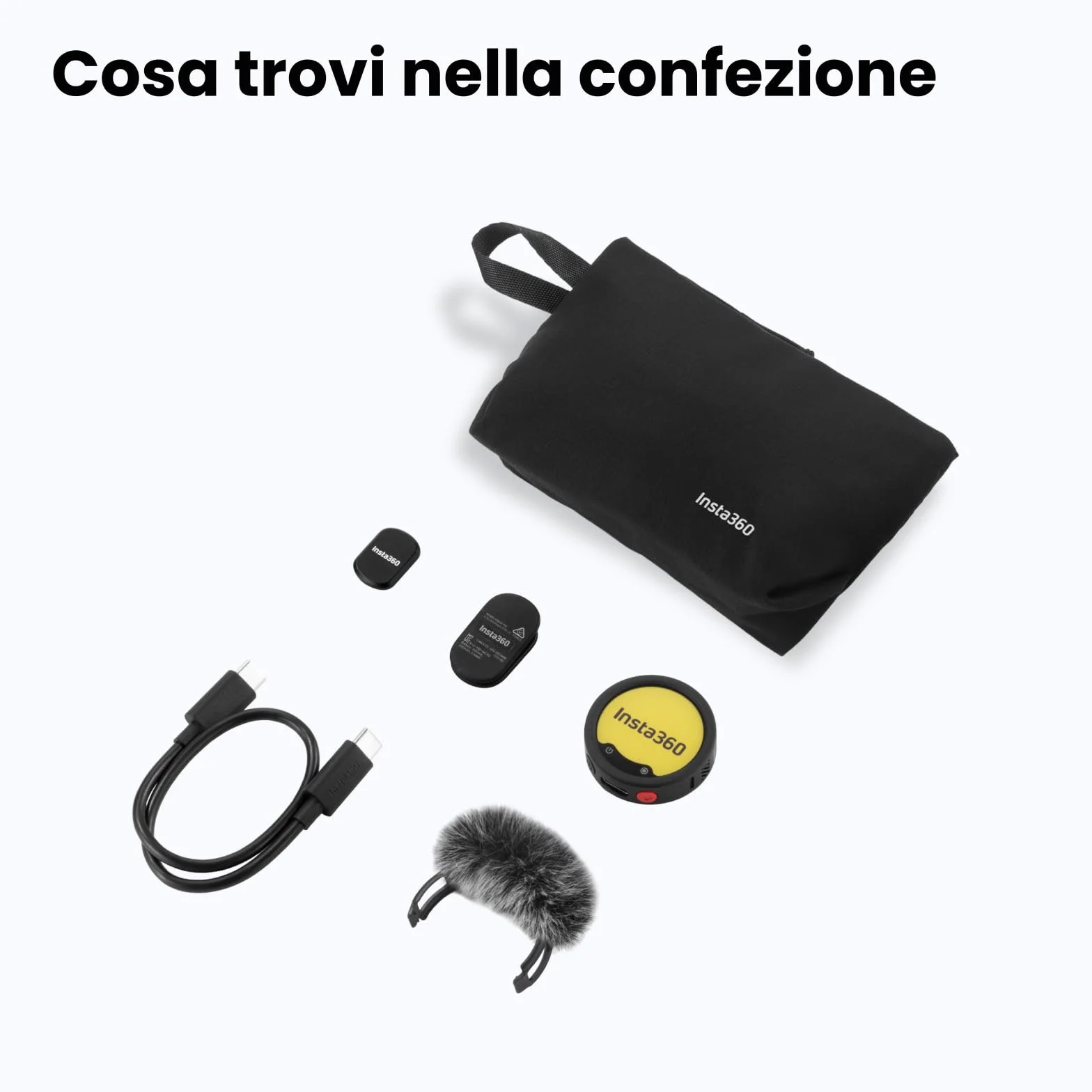 Insta360 Mic Pro Trasmettitore Nero grafite, mini microfono lavalier wireless per iPhone/videocamera/Android, cattura video, Bluetooth, display E-ink personalizzabile, 3 mic