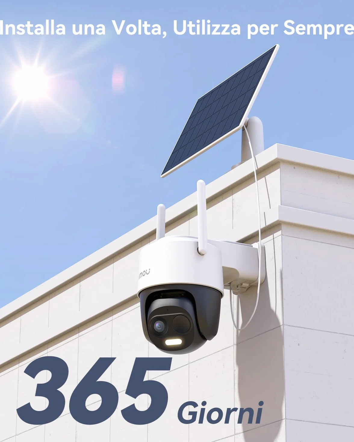 Imou 2K Telecamera da Esterno WiFi Senza Fili Solare con Batteria 5000mAh, 360° PTZ, 2.4GHz, Rilevamento PIR, Visione Notturna a Colori, IP65