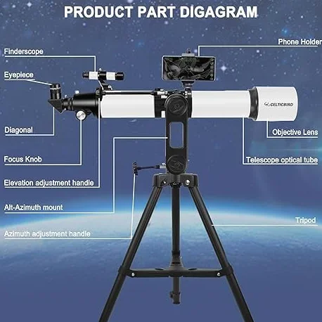 Teleskope für Erwachsene Astronomie, 90mm Öffnung 700mm Refraktor-Teleskope für Erwachsene Anfänger Kinder mit hoher Präzision Anpassung, Ultra-stabilen Vertisteel AZ Mount Base Stativ